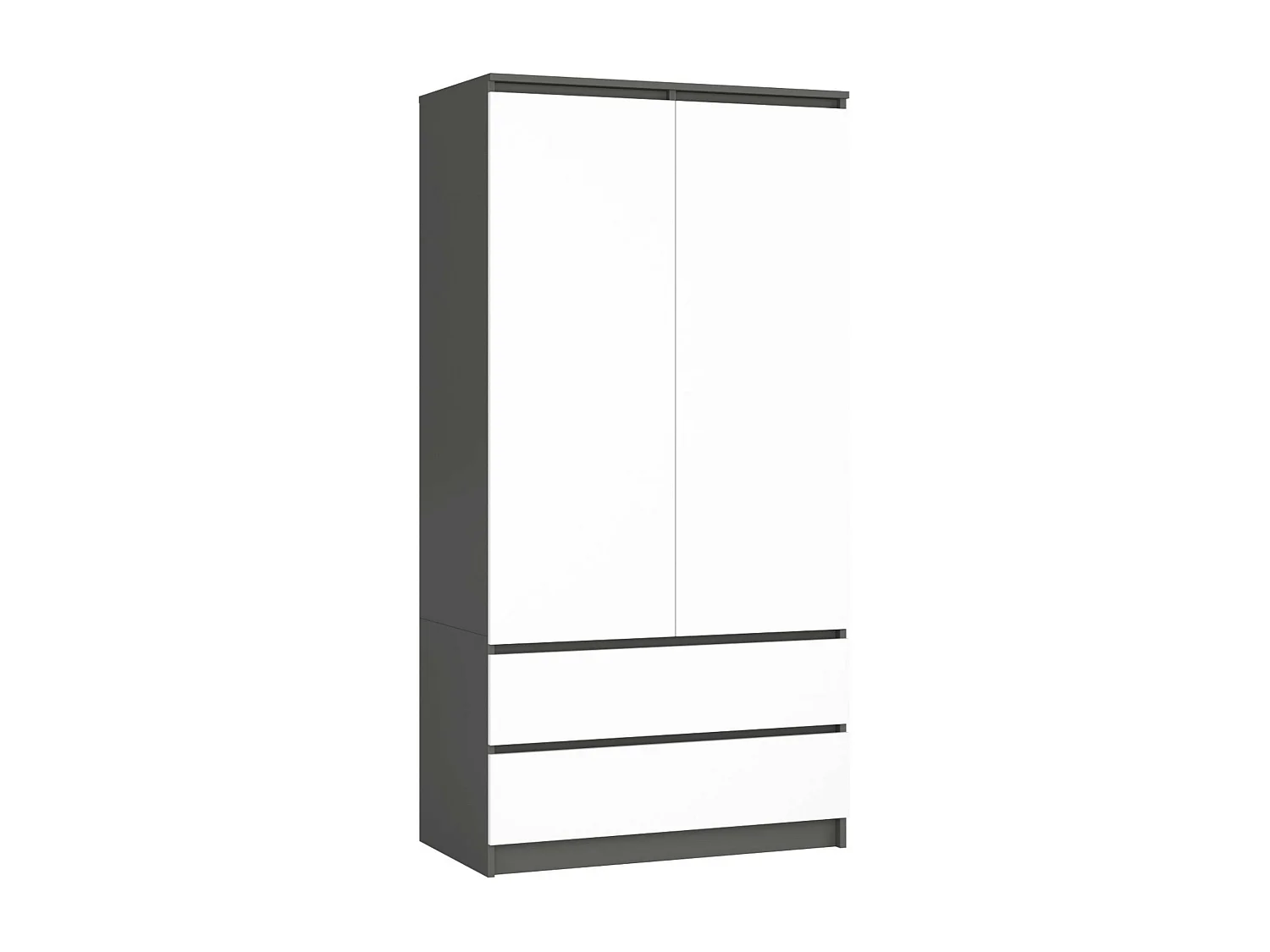 Armoire AKORD S90 Gris Graphite 90 cm 2 portes 2 tiroirs façade Blanche 4 étagères 90x51x180 cm