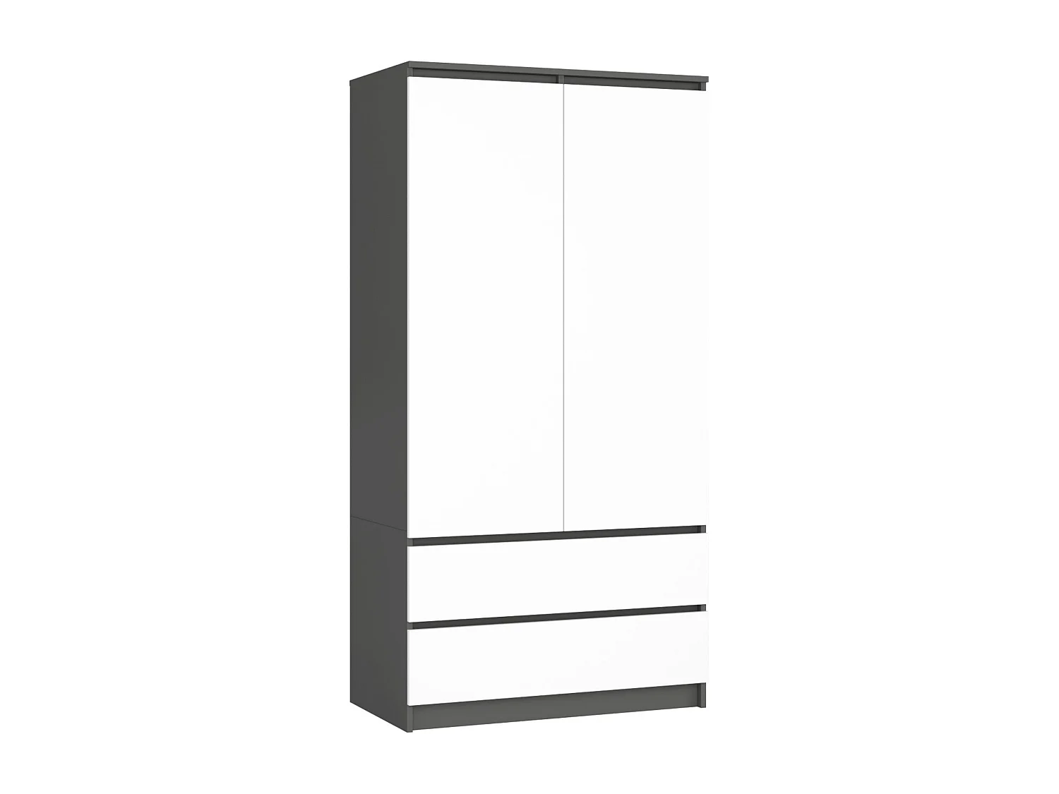 Armoire AKORD S90 Gris Graphite 90 cm 2 portes 2 tiroirs façade Blanche 4 étagères 90x51x180 cm