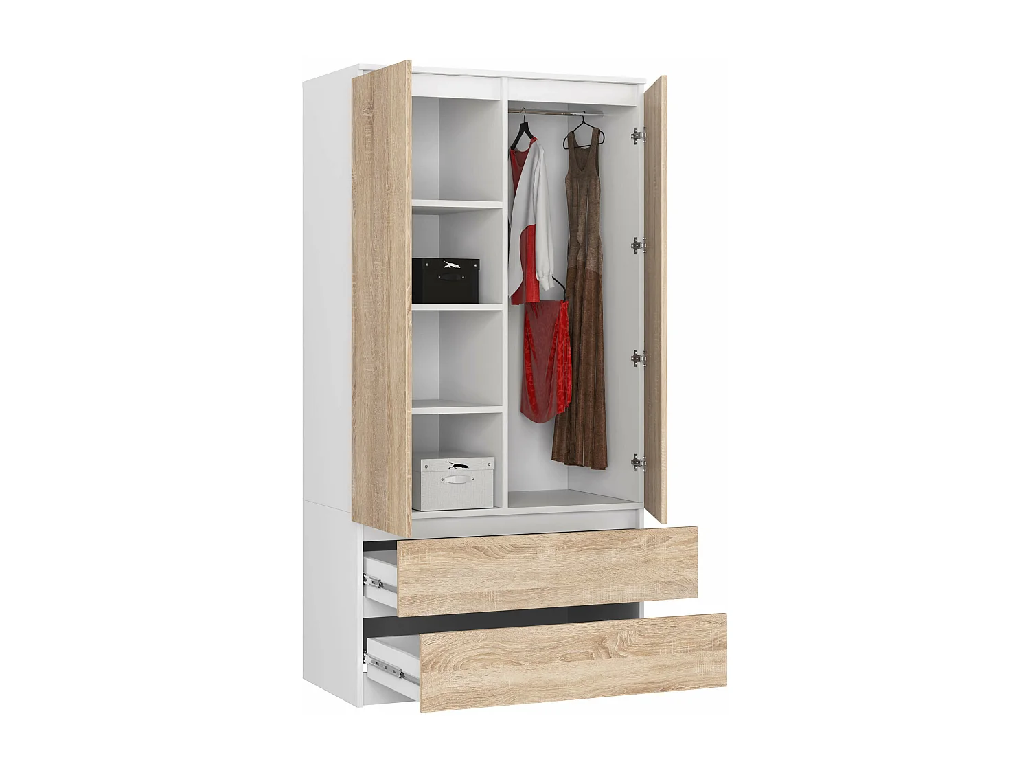 Armadio AKORD S90 Bianca 90 cm 2 ante 2 cassetti inserto frontale Sonoma Quercia 90x51x180 cm