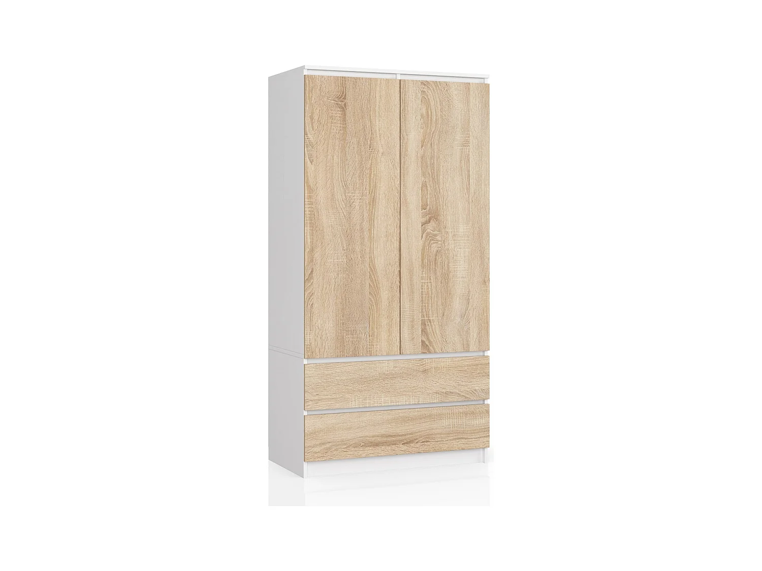 Szafa AKORD S90 Biała 90 cm 2 drzwi 2 szuflady kolor Dąb Sonoma mat 4 półki 90x51x180 cm