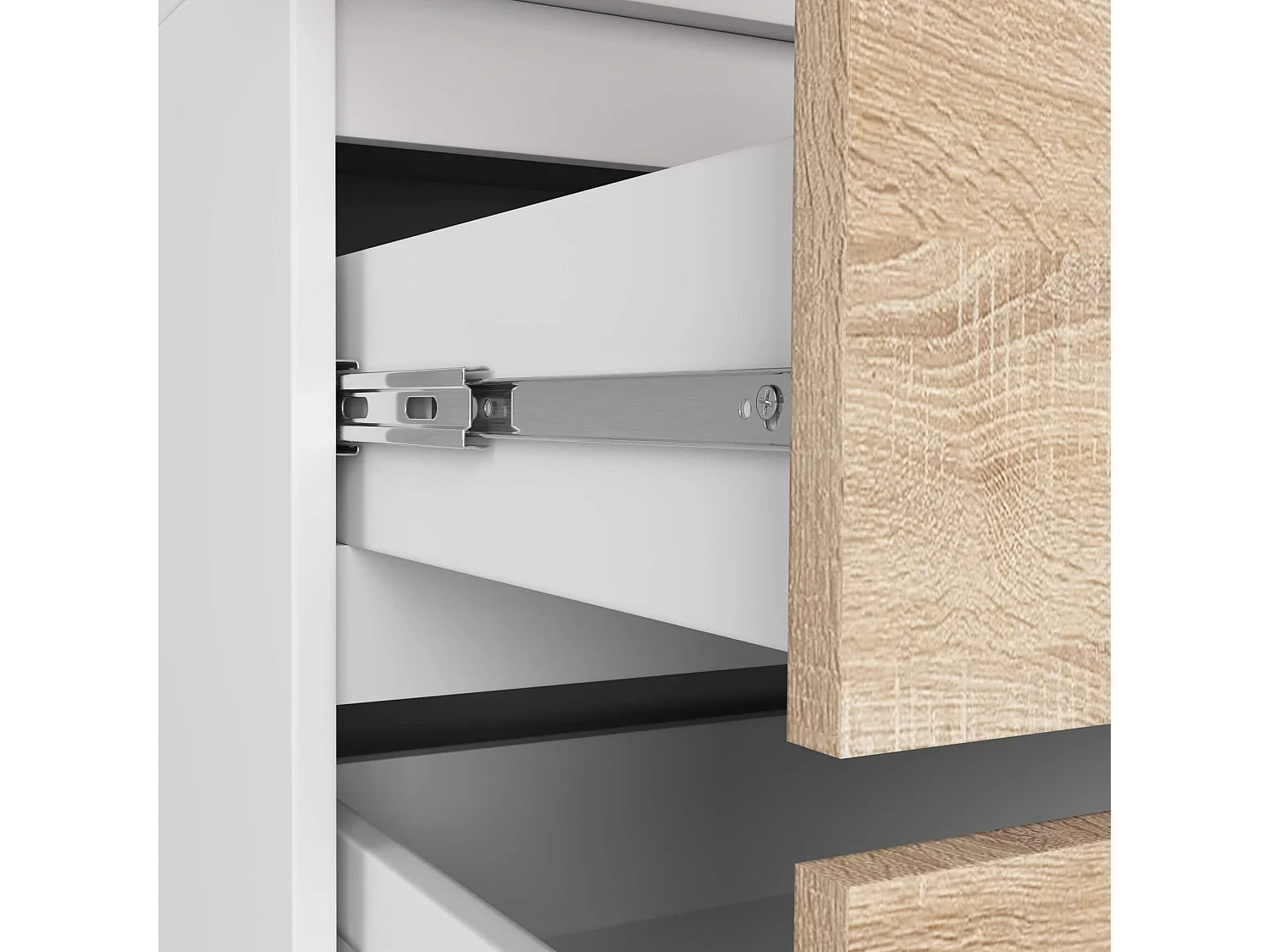 Armoire AKORD S90 Blanche 90 cm 2 portes 2 tiroirs façade Chêne Sonoma 4 étagères 90x51x180 cm