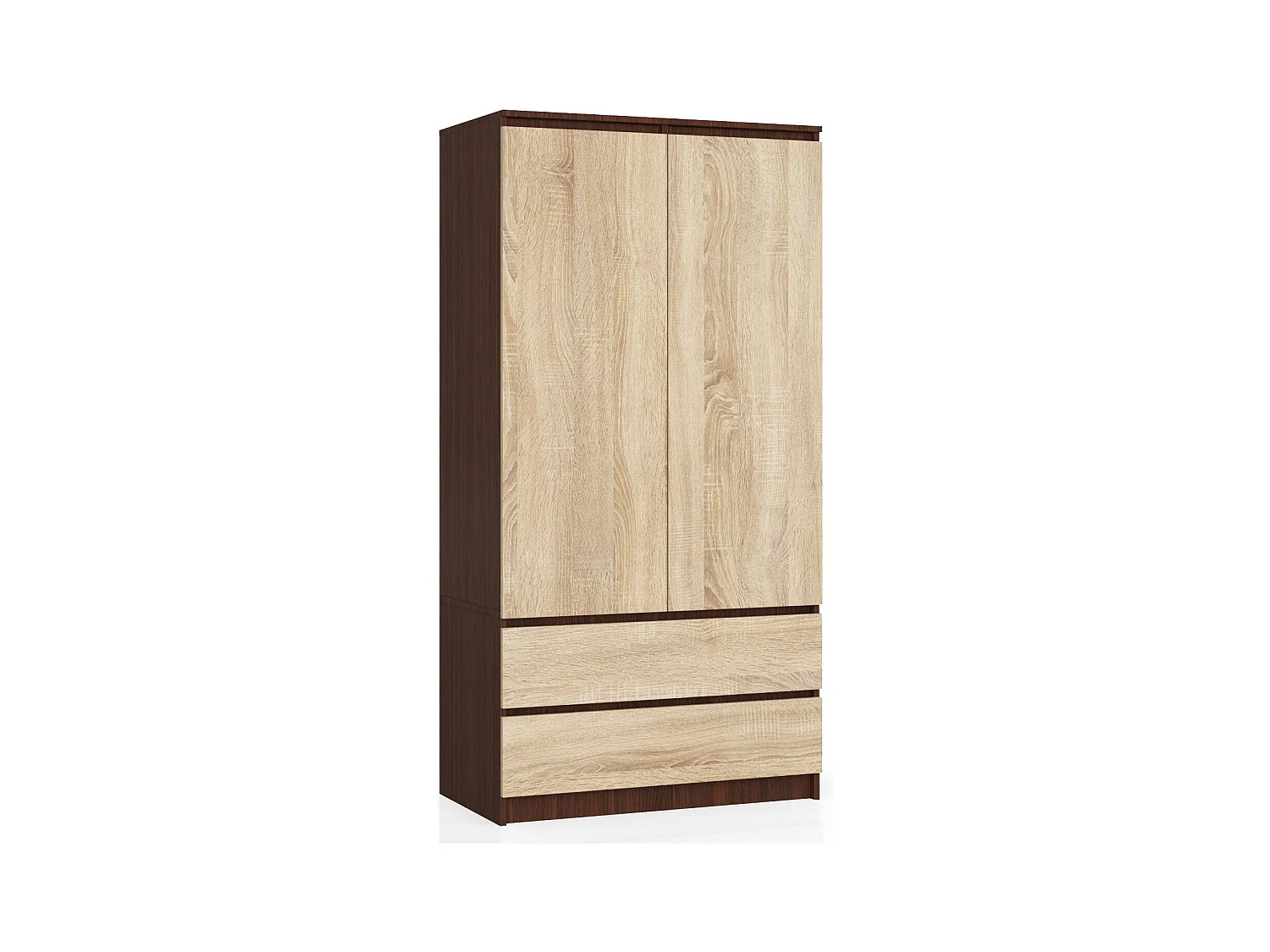 Armoire AKORD S90 Wengé 90 cm 2 portes 2 tiroirs façade Chêne Sonoma 4 étagères 90x51x180 cm