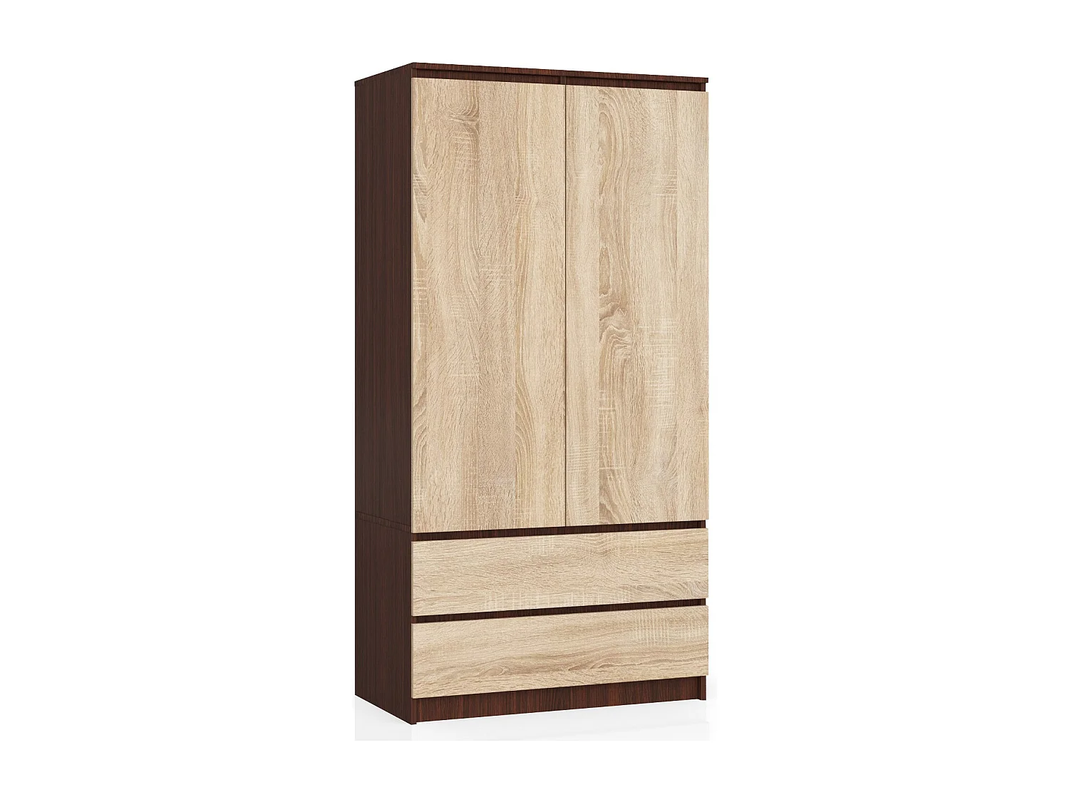 Kleidingkast S90 met 2 Deuren en 2 Lades / AKORD Furniture Factory / Venge - Sonoma Eik / 90 x 180 x 51 cm