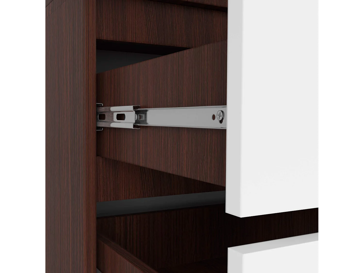 Armoire AKORD S90 avec miroir Wengé 90 cm 2 portes 2 tiroirs façade Blanche 4 étagères 90x51x180 cm