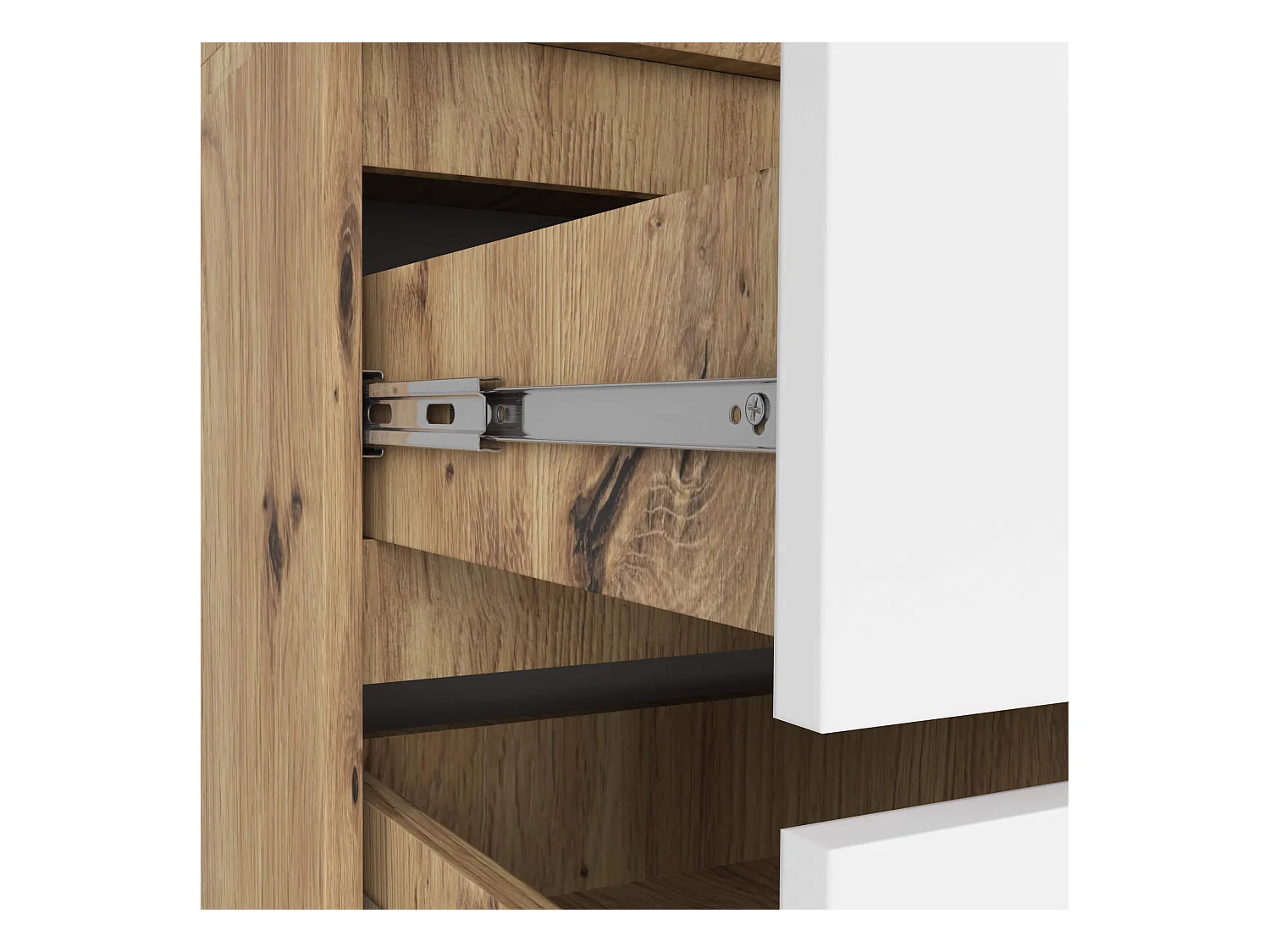 Kleiderschrank AKORD S90 Eiche Artisan 90 cm 2 Türen 2 Schubladen 4 Ebenen Front Weiß B90 x H180 x T51 cm