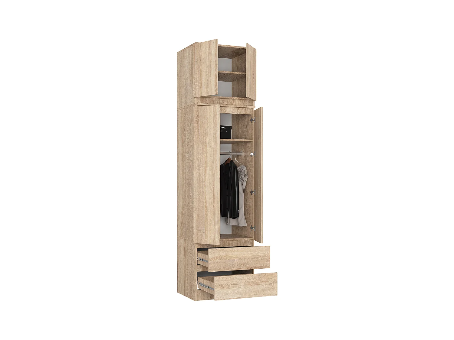 Kleiderschrank AKORD S60 mit Aufsatz Sonoma-Eiche 60 cm 2 Türen 2 Schubladen 3 Ebenen B60 x H234 x T51 cm