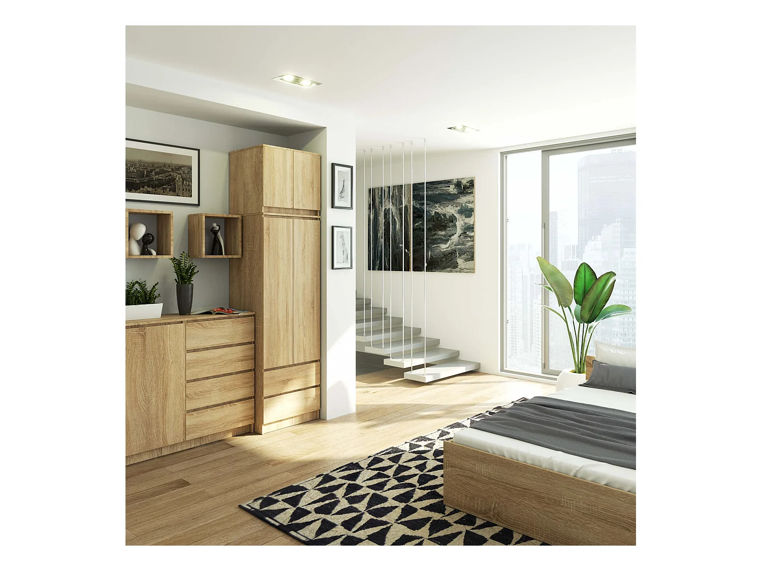 Kleiderschrank AKORD S60 mit Aufsatz Sonoma-Eiche 60 cm 2 Türen 2 Schubladen 3 Ebenen B60 x H234 x T51 cm