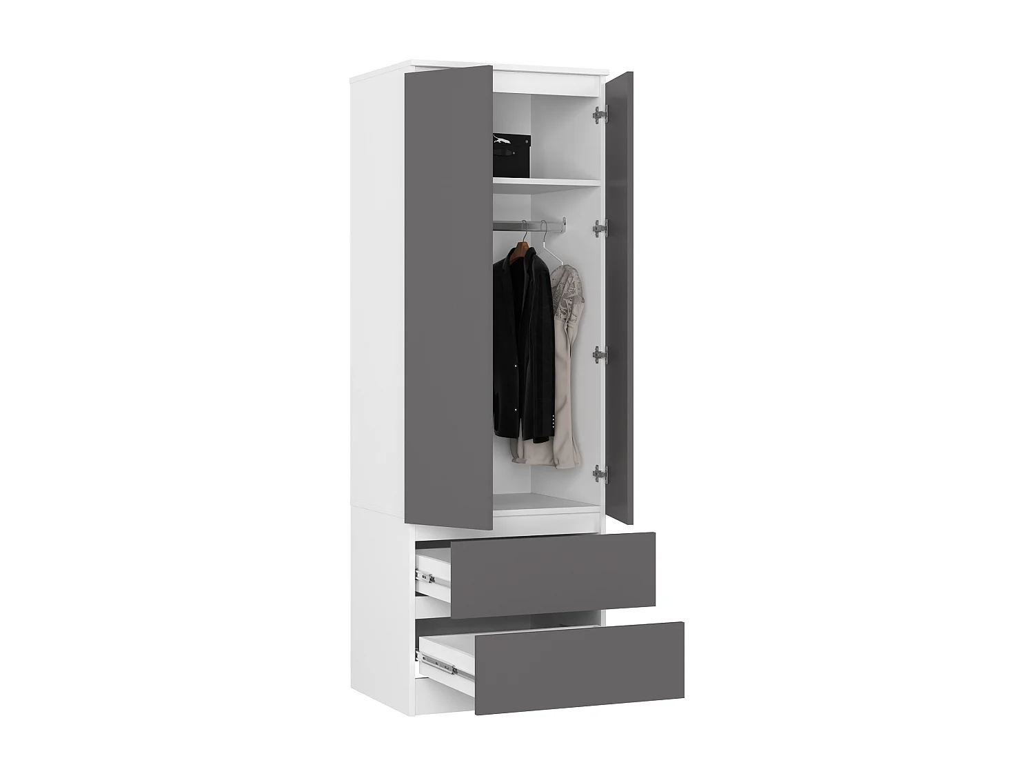 Armoire AKORD S60 Blanche 60 cm 2 portes 2 tiroirs façade Gris Graphite 1 étagère 60x51x180 cm