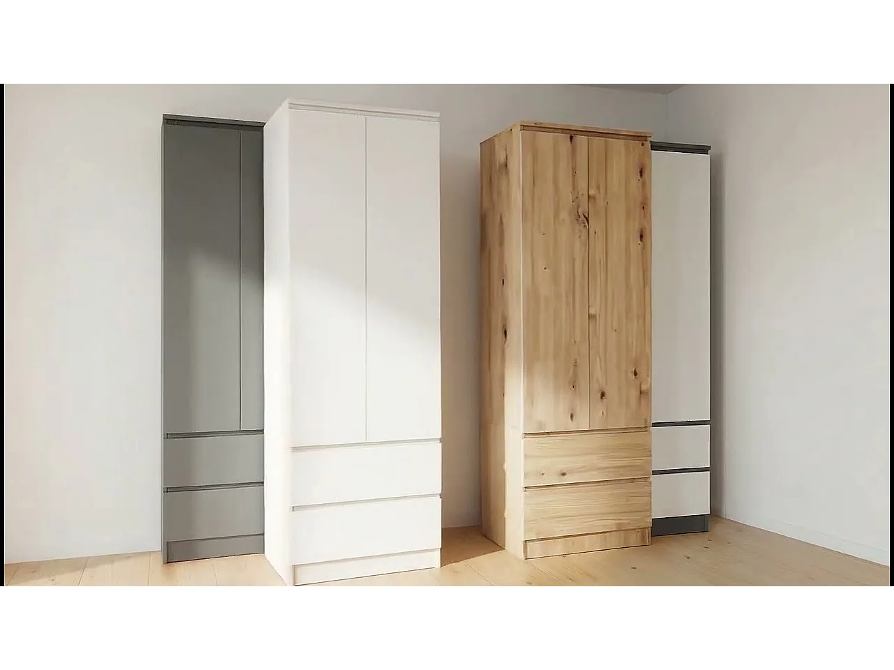 Kledingkast STAR S60 met 2 Deuren en 2 Lades / AKORD Furniture Factory / Wit - Grafietgrijs / 60 x 180 x 51 cm