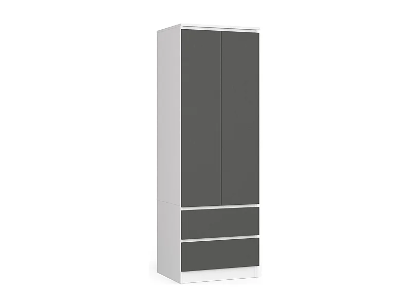 Armoire AKORD S60 Blanche 60 cm 2 portes 2 tiroirs façade Gris Graphite 1 étagère 60x51x180 cm