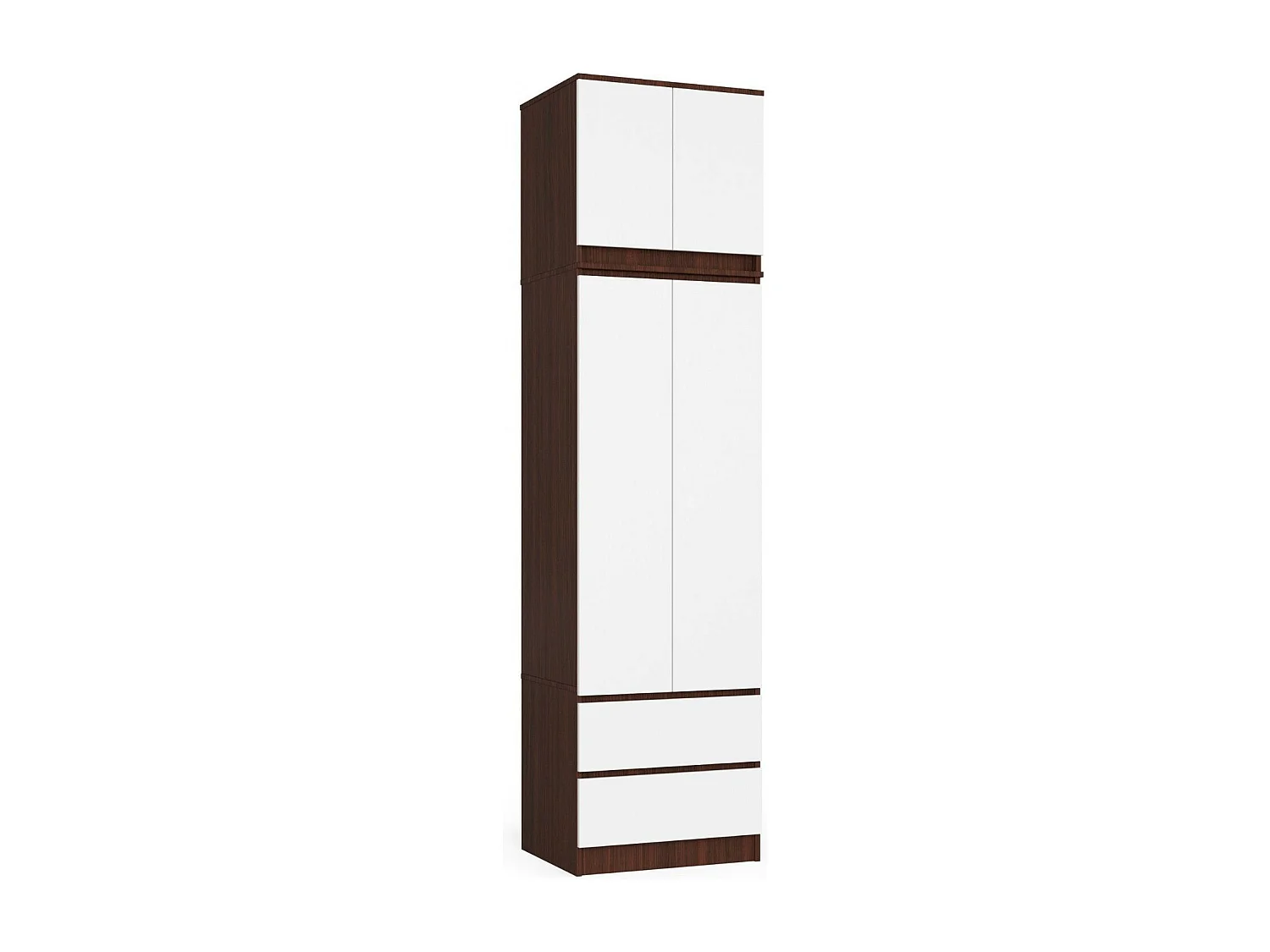 Armoire avec surmeuble AKORD S60 Wengé 60 cm 2 portes 2 tiroirs façade Blanche 3 étagères 60x51x234 cm