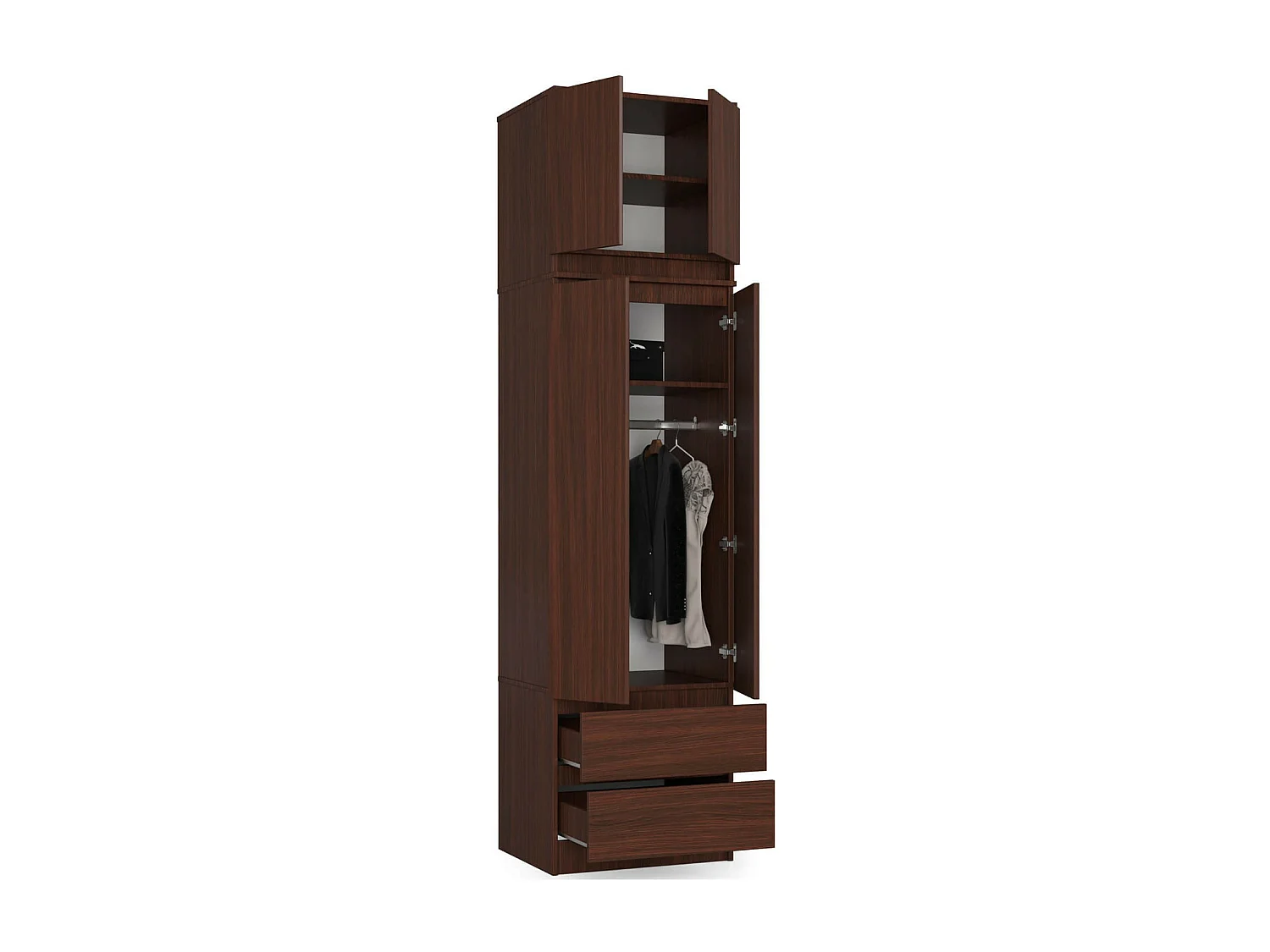 Kleiderschrank AKORD S60 mit Aufsatz Wenge 60 cm 2 Türen 2 Schubladen 3 Ebenen B60 x H234 x T51 cm