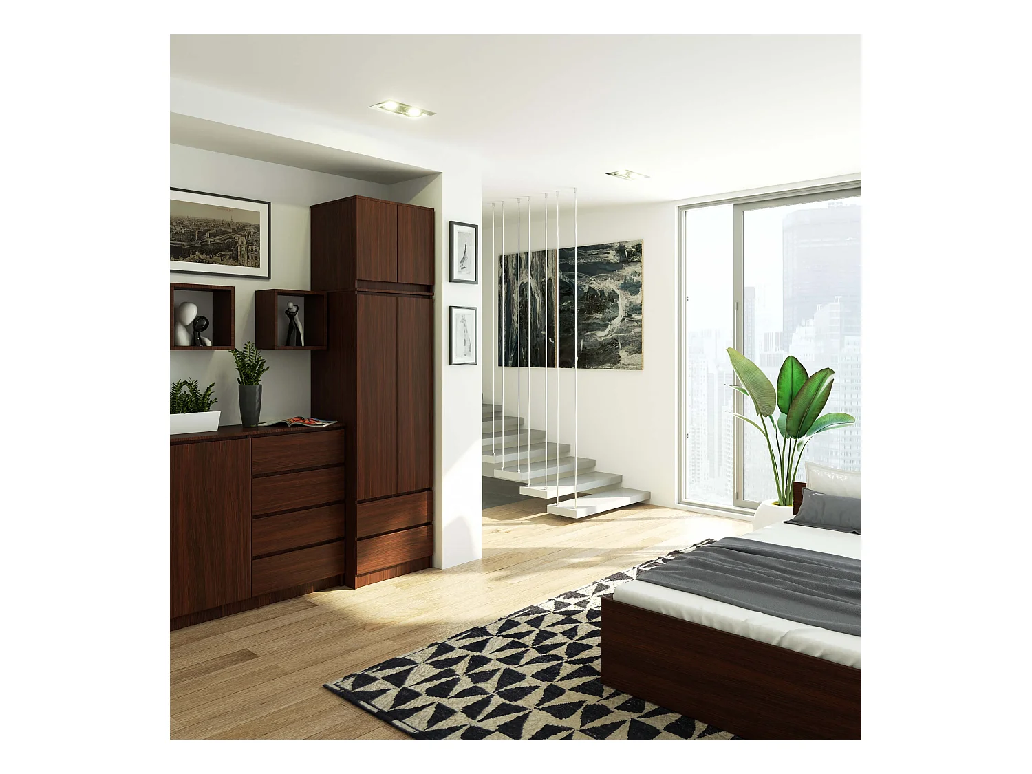 Szafa AKORD S60 z nadstawką Wenge 60 cm 2 drzwi 2 szuflady kolor Wenge mat 3 półki 60x51x234 cm