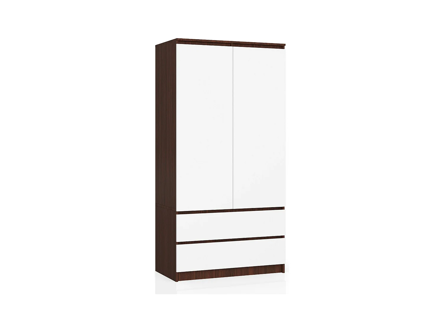 Armoire AKORD S90 Wengé 90 cm 2 portes 2 tiroirs façade Blanche 4 étagères 90x51x180 cm