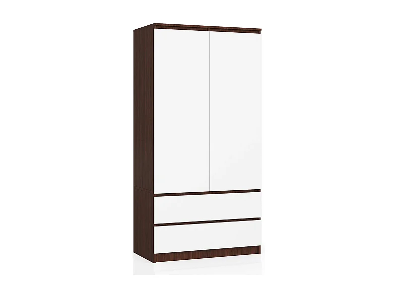 Armoire AKORD S90 Wengé 90 cm 2 portes 2 tiroirs façade Blanche 4 étagères 90x51x180 cm
