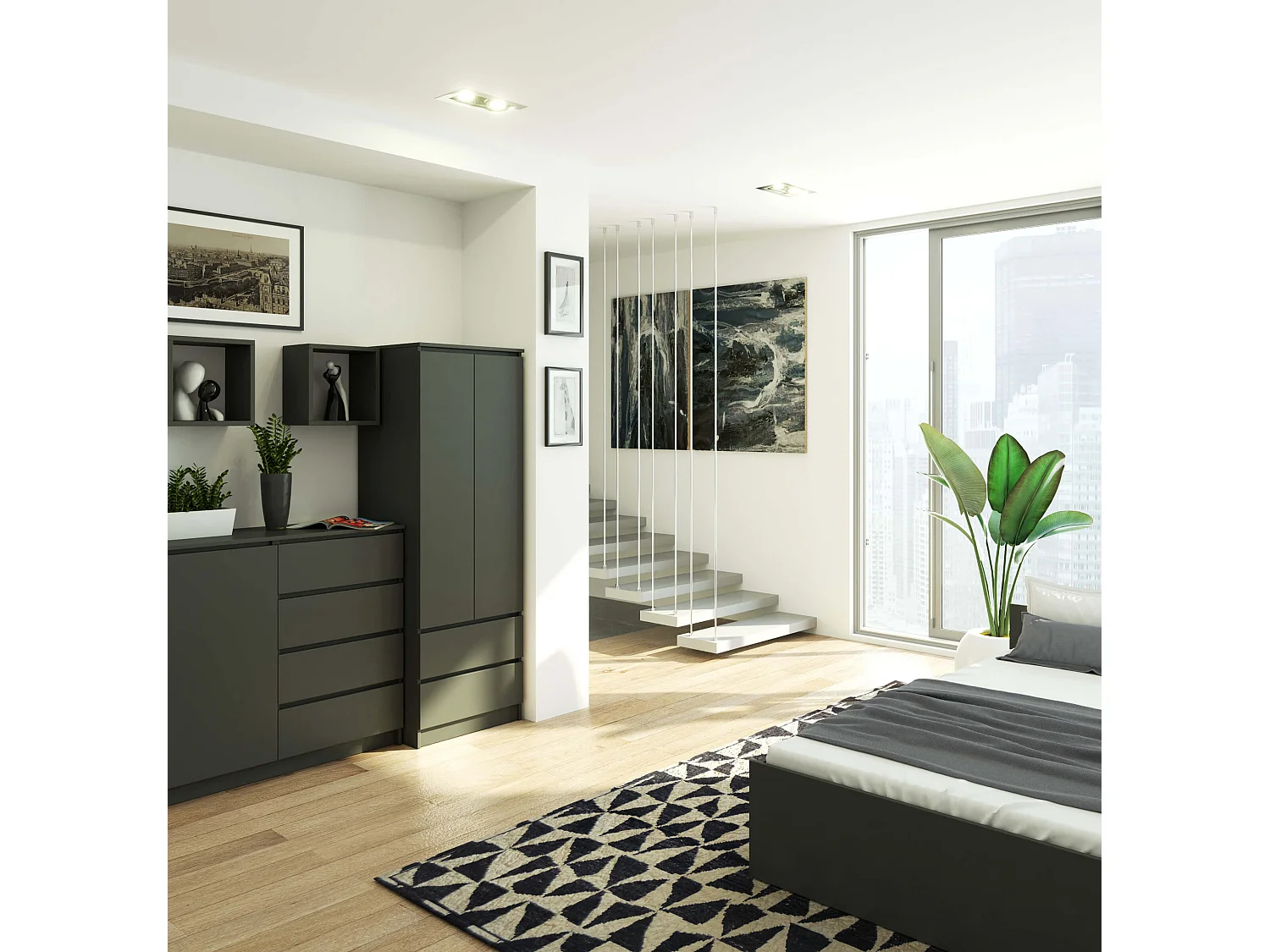 Armadio AKORD S60 Grigia Grafite 60 cm 2 ante 2 cassetti 60x51x180 cm