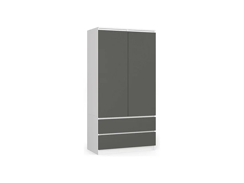 Kleiderschrank AKORD S90 Weiß 90 cm 2 Türen 2 Schubladen 4 Ebenen Front Graphitgrau B90 x H180 x T51 cm