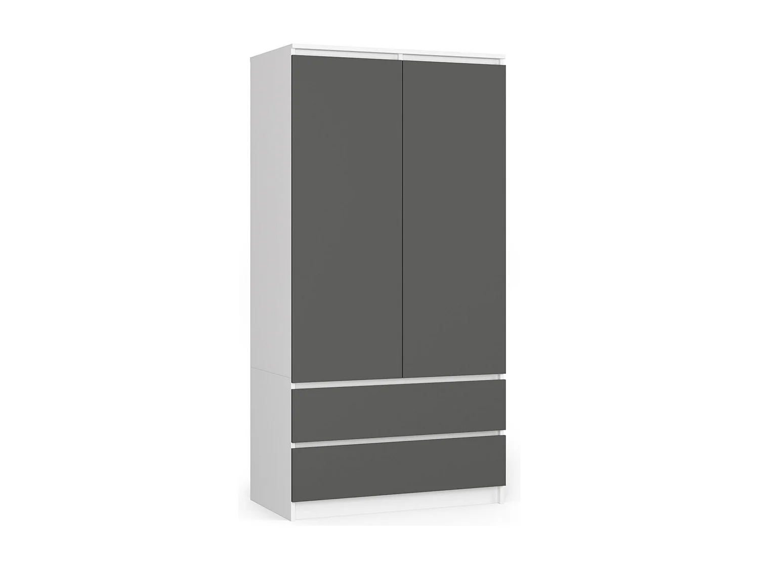 Armoire AKORD S90 Blanche 90 cm 2 portes 2 tiroirs façade Gris Graphite 4 étagères 90x51x180 cm