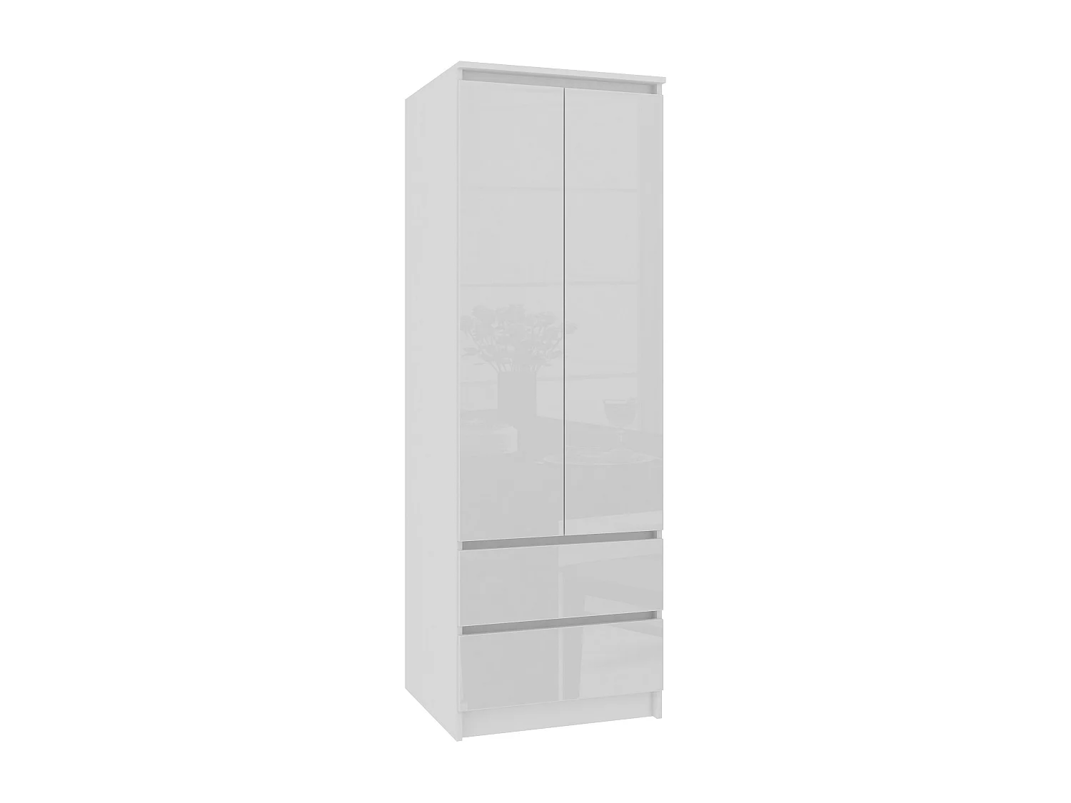 Armoire AKORD S60 Blanche 60 cm 2 portes 2 tiroirs façade Blanche Brillante 1 étagère 60x51x180 cm