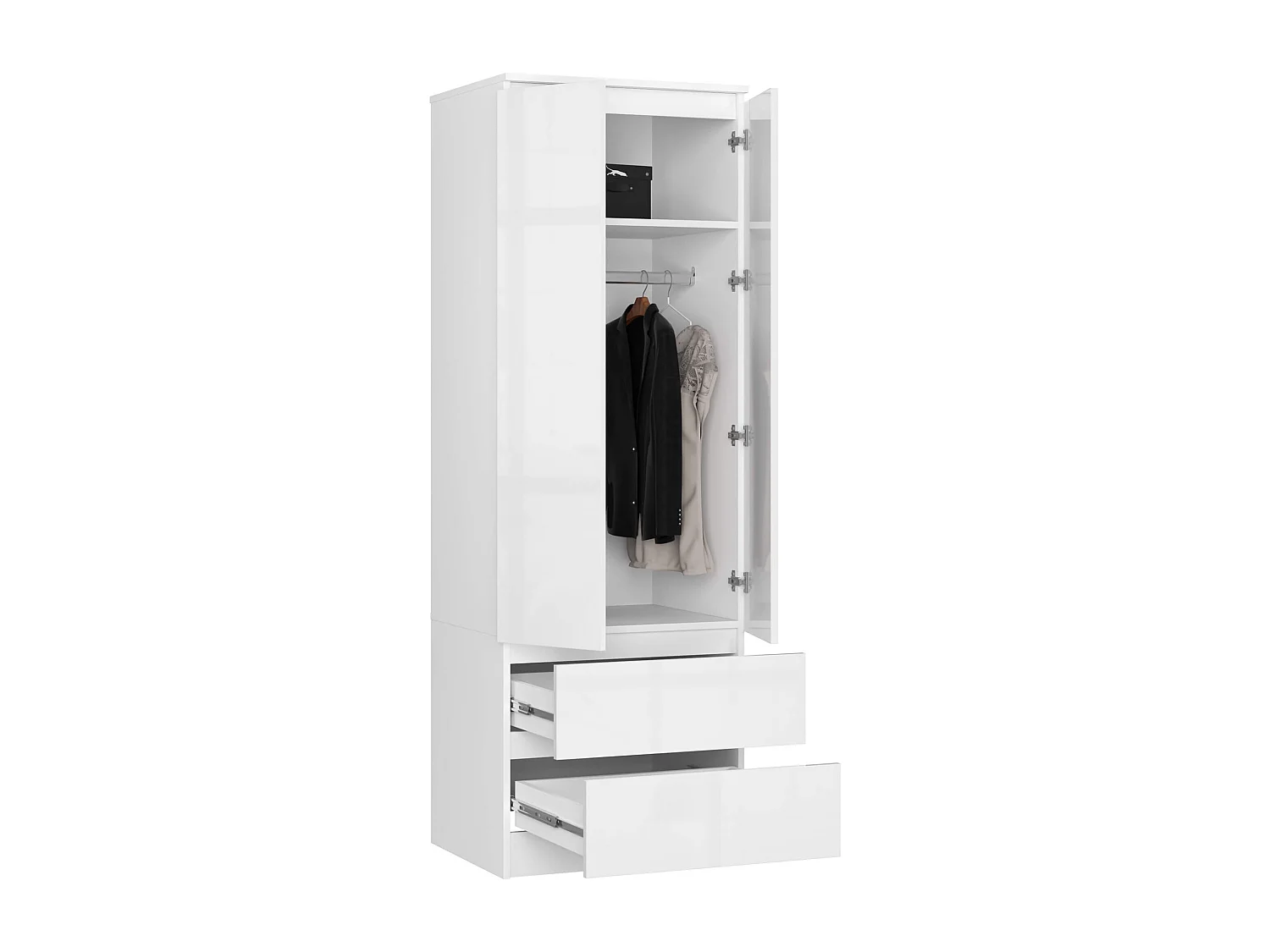 Armoire AKORD S60 Blanche 60 cm 2 portes 2 tiroirs façade Blanche Brillante 1 étagère 60x51x180 cm