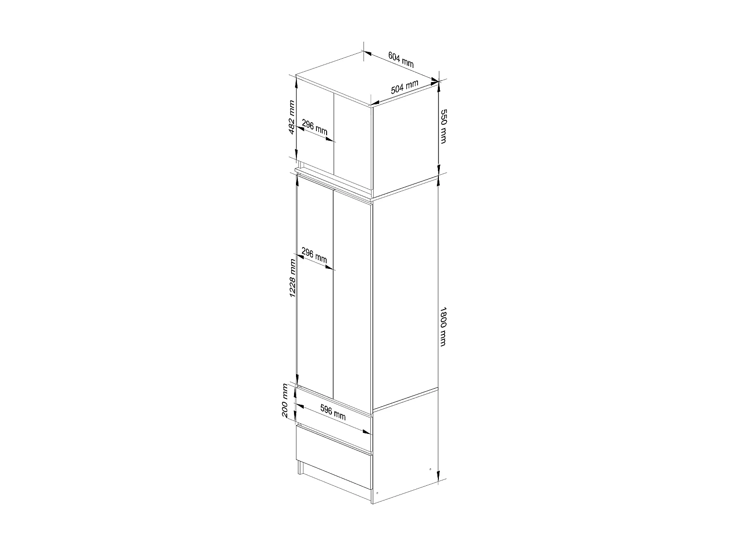 Kleiderschrank AKORD S60 mit Aufsatz Weiß 60 cm 2 Türen 2 Schubladen 3 Ebenen Front Sonoma-Eiche B60 x H234 x T51 cm