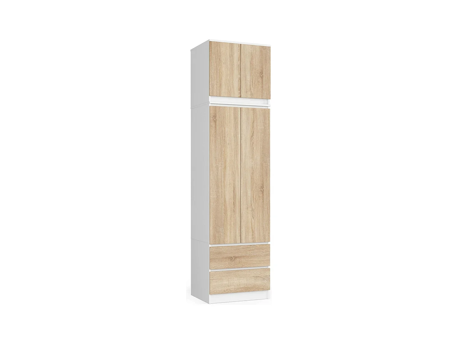 Armoire avec surmeuble AKORD S60 Blanche 60 cm 2 portes 2 tiroirs façade Chêne Sonoma 3 étagères 60x51x234 cm