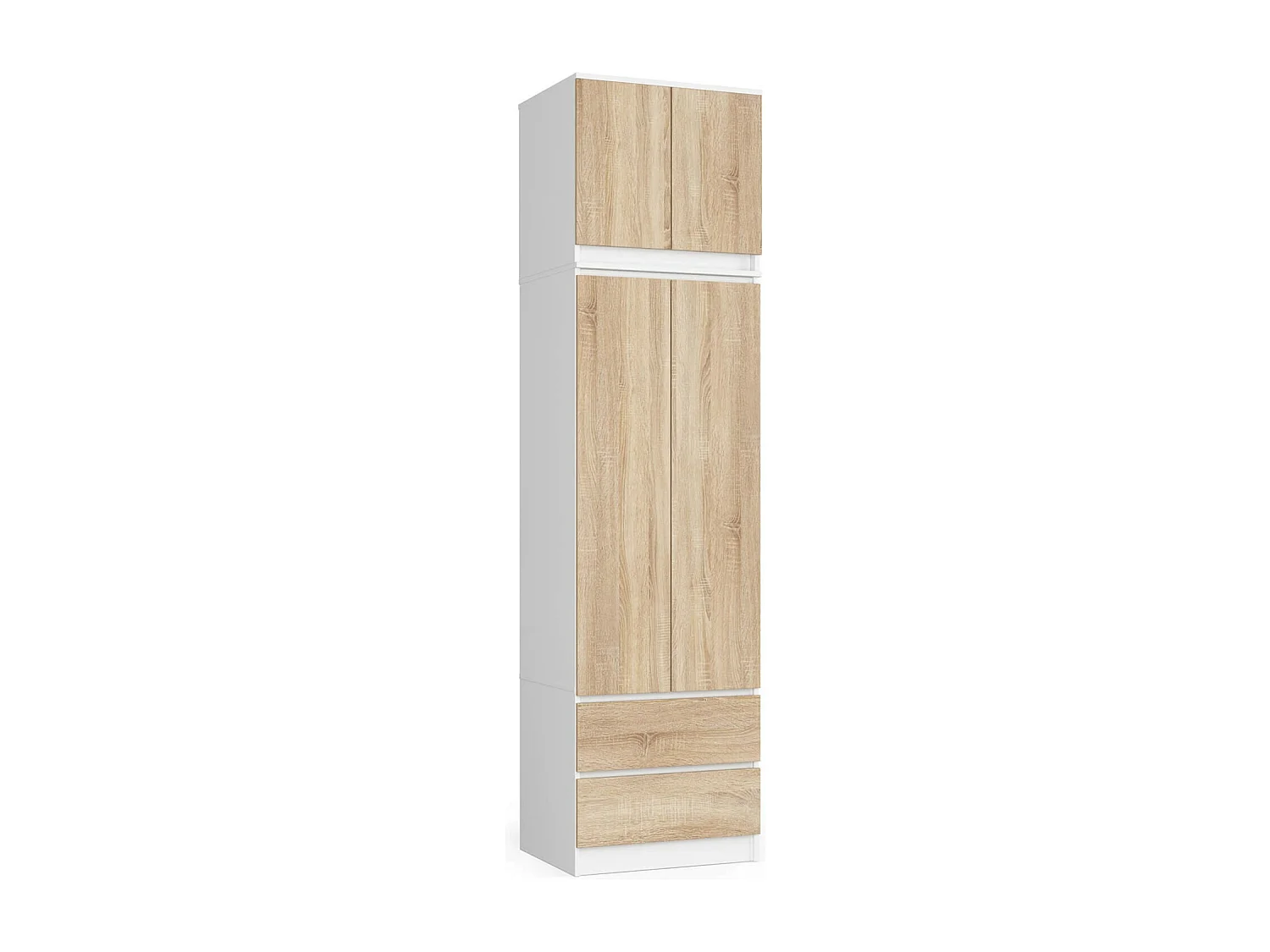 Armoire avec surmeuble AKORD S60 Blanche 60 cm 2 portes 2 tiroirs façade Chêne Sonoma 3 étagères 60x51x234 cm