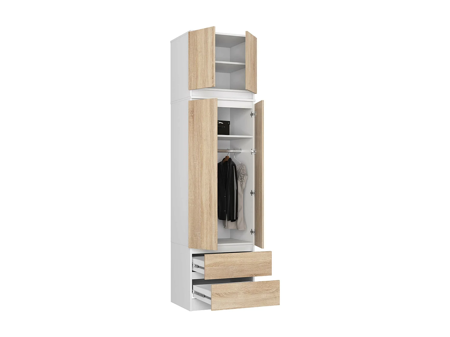 Armoire avec surmeuble AKORD S60 Blanche 60 cm 2 portes 2 tiroirs façade Chêne Sonoma 3 étagères 60x51x234 cm