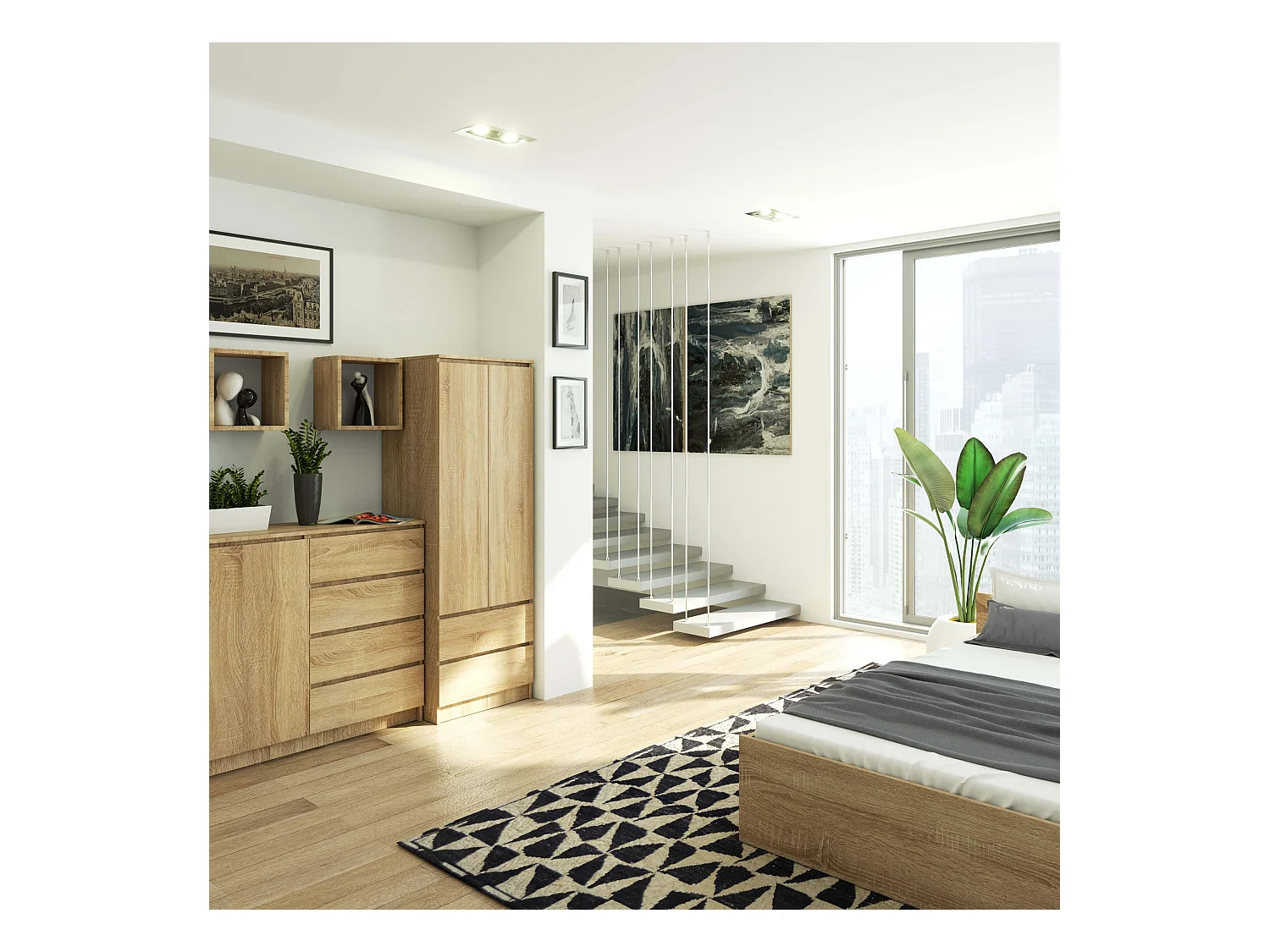 Szafa AKORD S60 Dąb Sonoma 60 cm 2 drzwi 2 szuflady kolor Dąb Sonoma mat 1 półka 60x51x180 cm