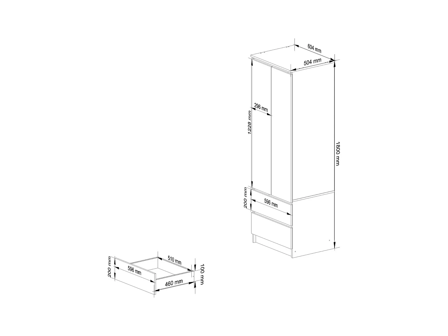 Szafa AKORD S60 Wenge 60 cm 2 drzwi 2 szuflady kolor Wenge mat 1 półka 60x51x180 cm