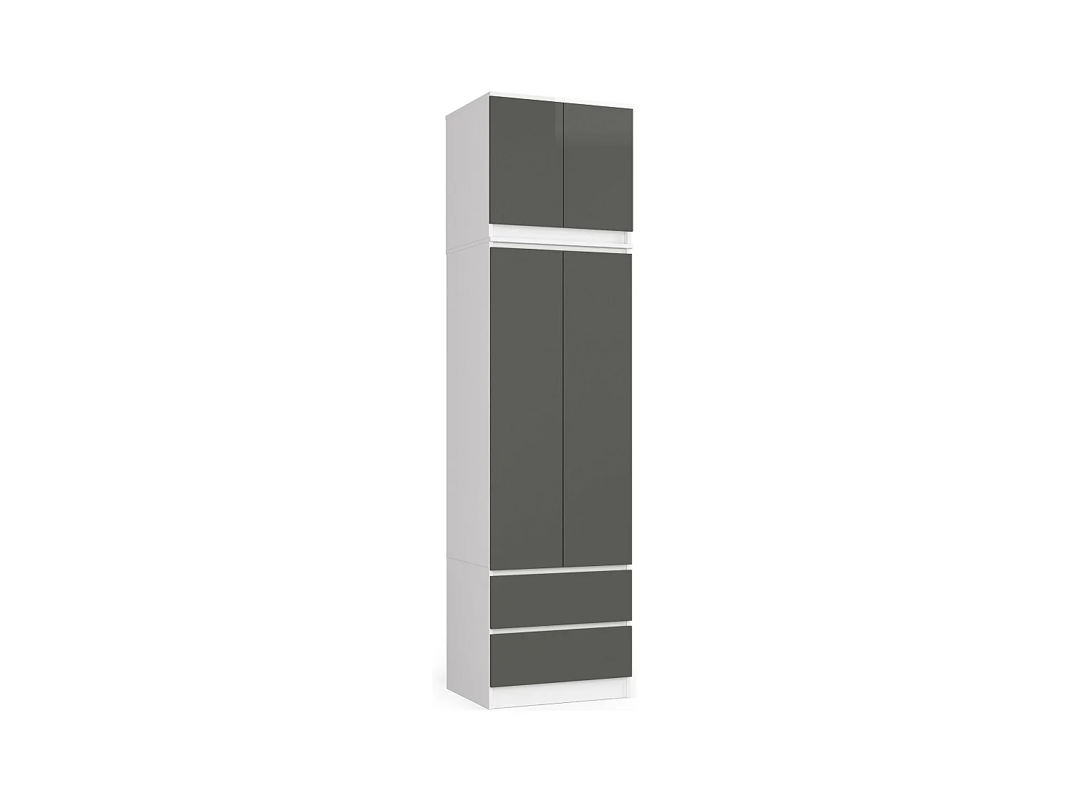 Armoire avec surmeuble AKORD S60 Blanche 60 cm 2 portes 2 tiroirs façade Gris Graphite 3 étagères 60x51x234 cm