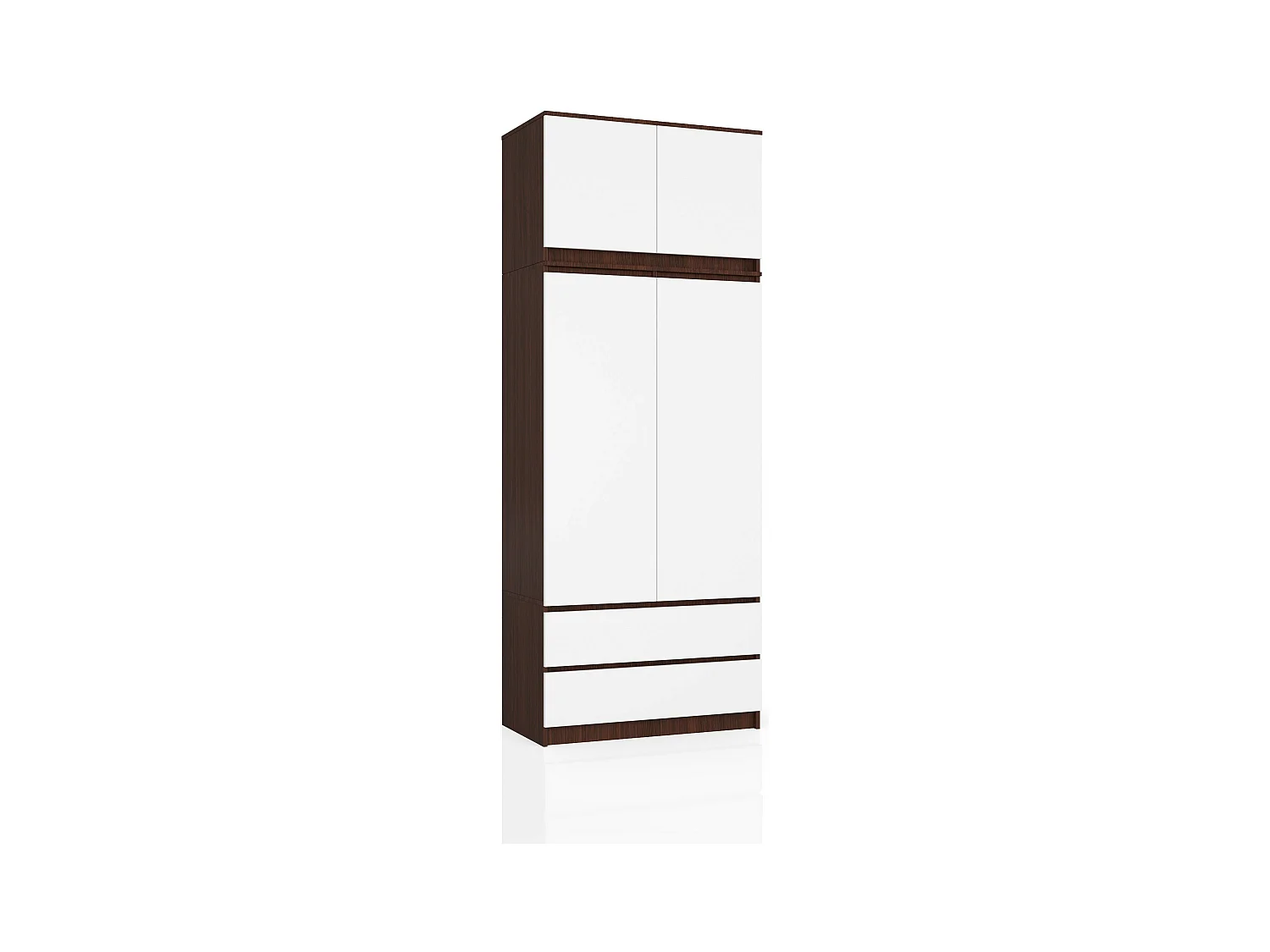 Armoire avec surmeuble AKORD S90 Wengé 90 cm 2 portes 2 tiroirs façade Blanche 6 étagères 90x51x234 cm