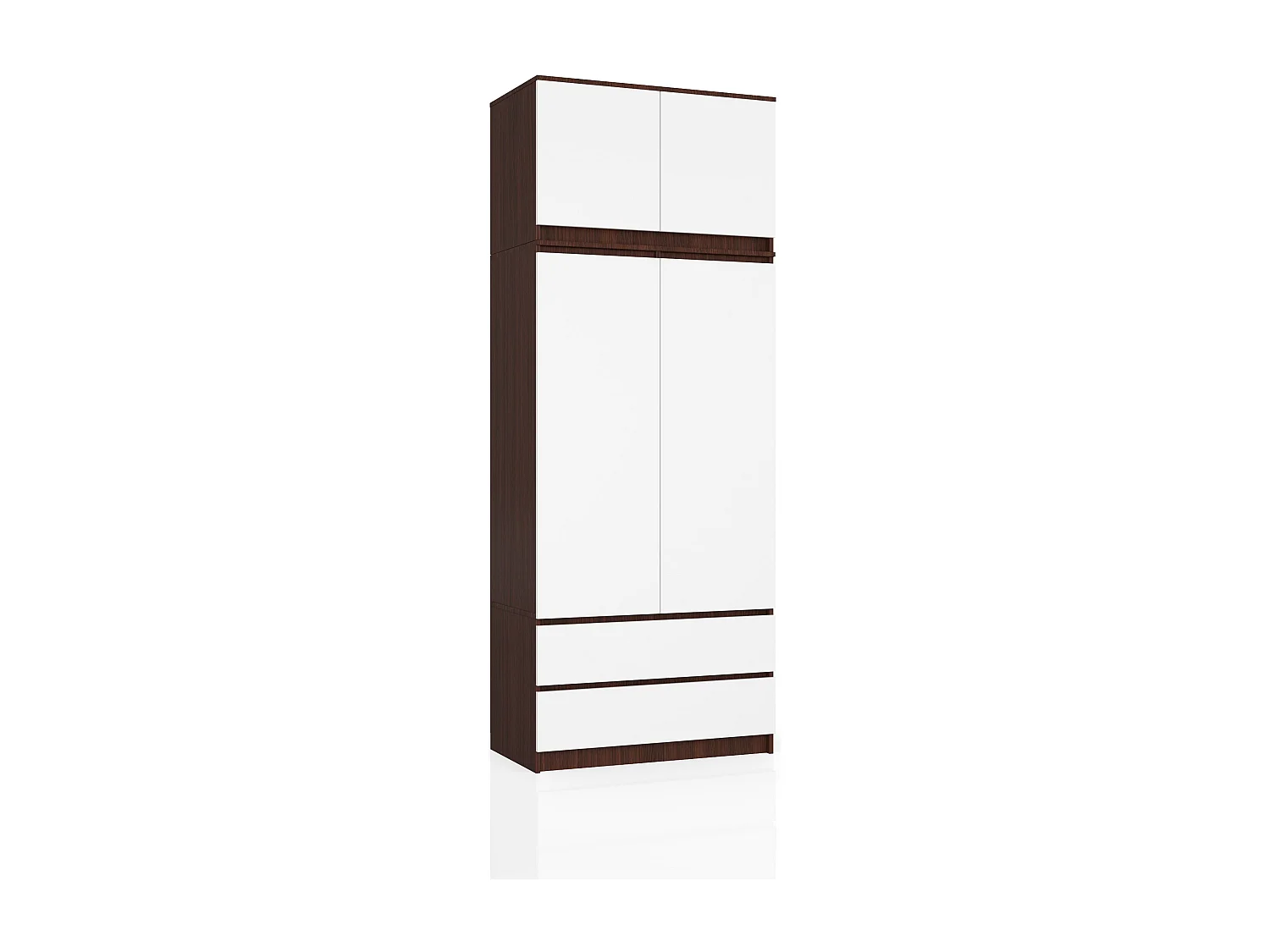 Armoire avec surmeuble AKORD S90 Wengé 90 cm 2 portes 2 tiroirs façade Blanche 6 étagères 90x51x234 cm