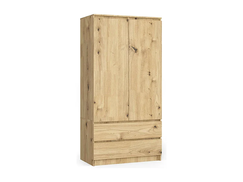 Kleiderschrank AKORD S90 Eiche Artisan 90 cm 2 Türen 2 Schubladen 4 Ebenen B90 x H180 x T51 cm