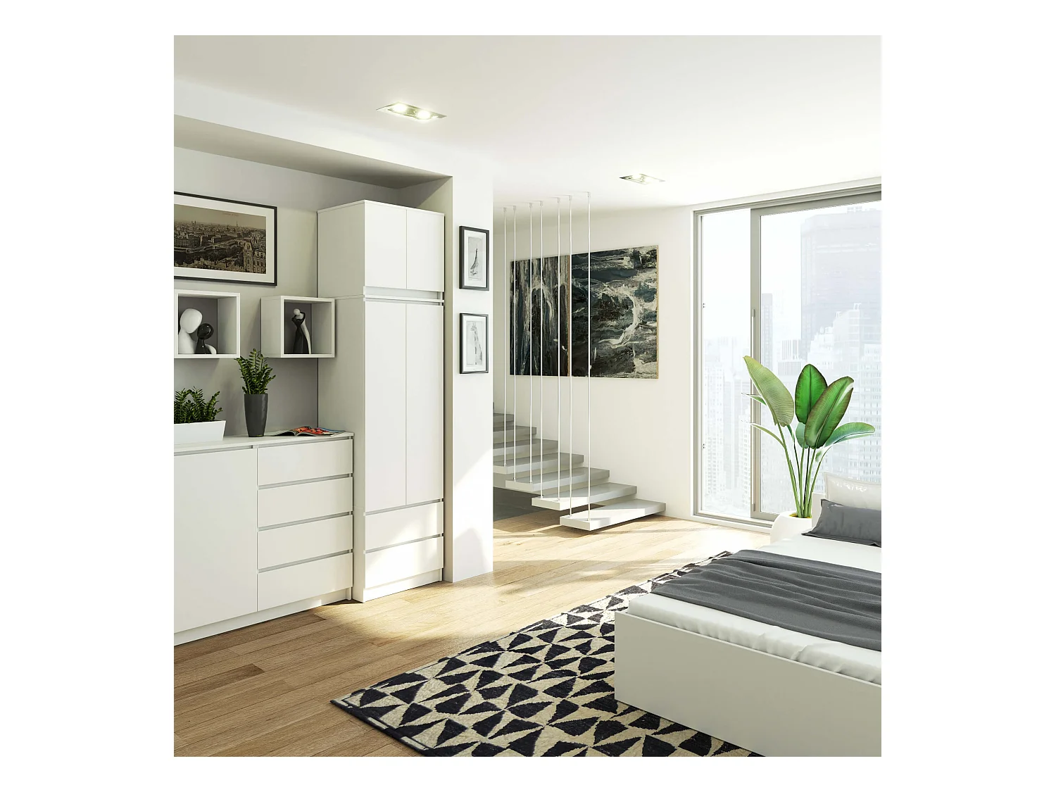 Kleiderschrank AKORD S60 mit Aufsatz Weiß 60 cm 2 Türen 2 Schubladen 3 Ebenen B60 x H234 x T51 cm