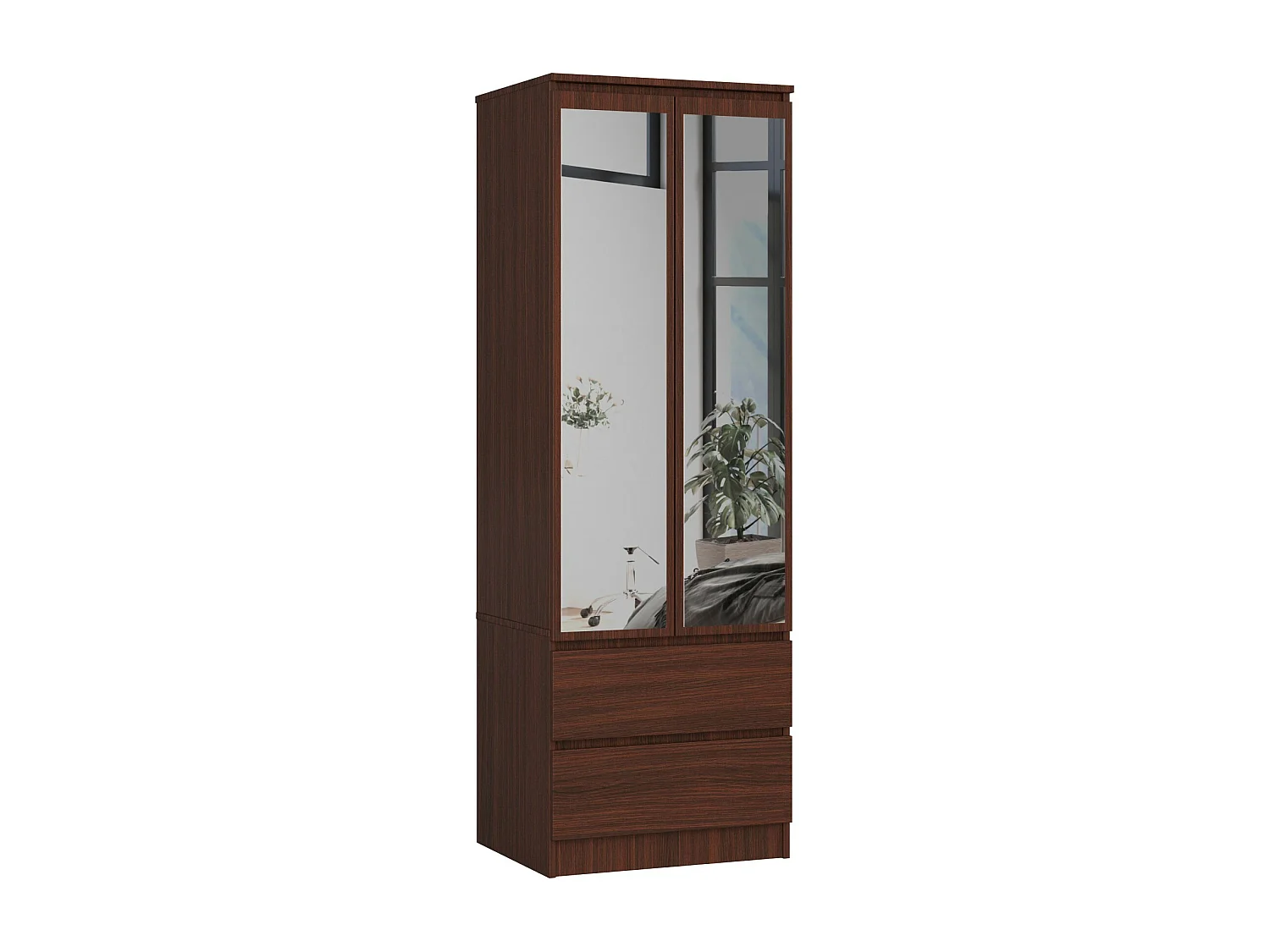 Kledingkast Star Wenge 60cm - 2 Deuren, 2 Lades, Spiegel, 180cm Hoog - Stijlvolle Mat Afwerking