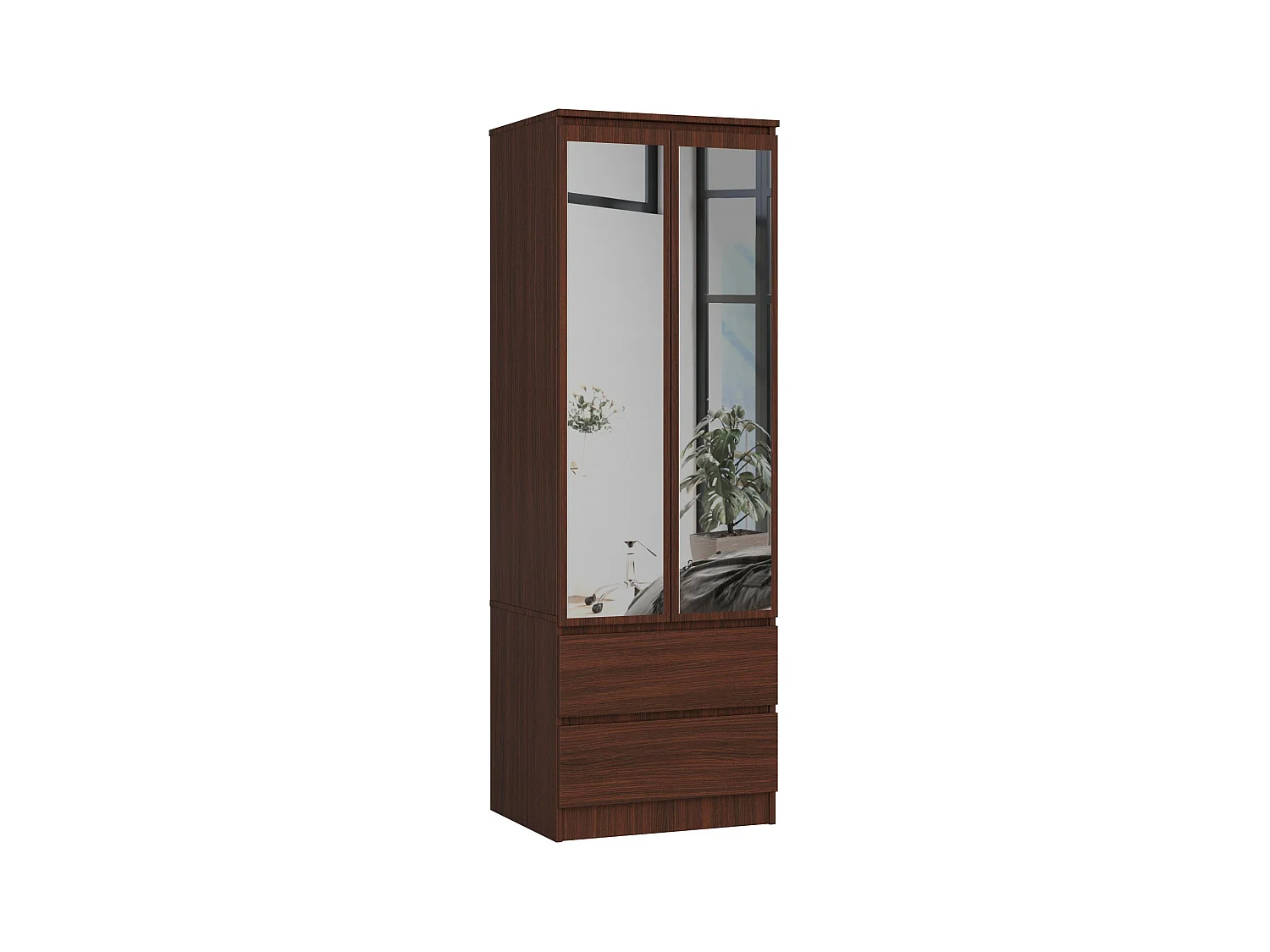 Kledingkast Star Wenge 60cm - 2 Deuren, 2 Lades, Spiegel, 180cm Hoog - Stijlvolle Mat Afwerking