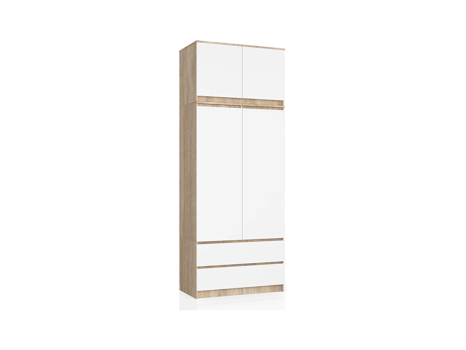 Armoire avec surmeuble AKORD S90 Chêne Sonoma 90 cm 2 portes 2 tiroirs façade Blanche 6 étagères 90x51x234 cm
