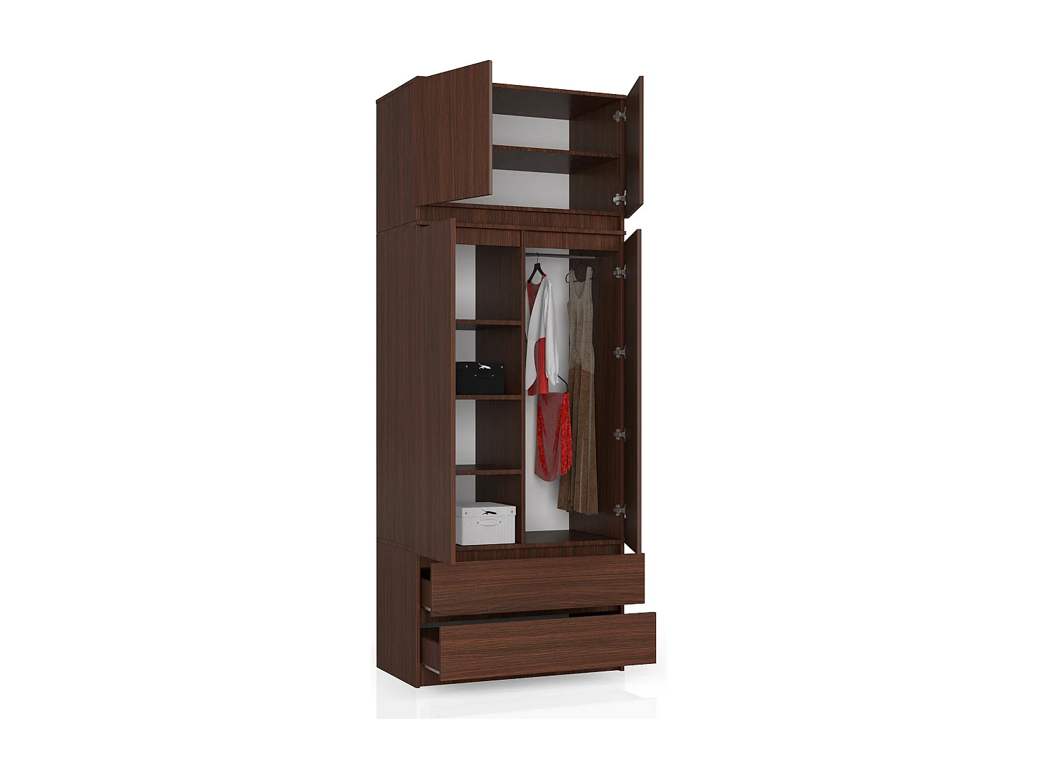 Armoire avec surmeuble AKORD S90 Wengé 90 cm 2 portes 2 tiroirs façade Wengé 6 étagères 90x51x234 cm