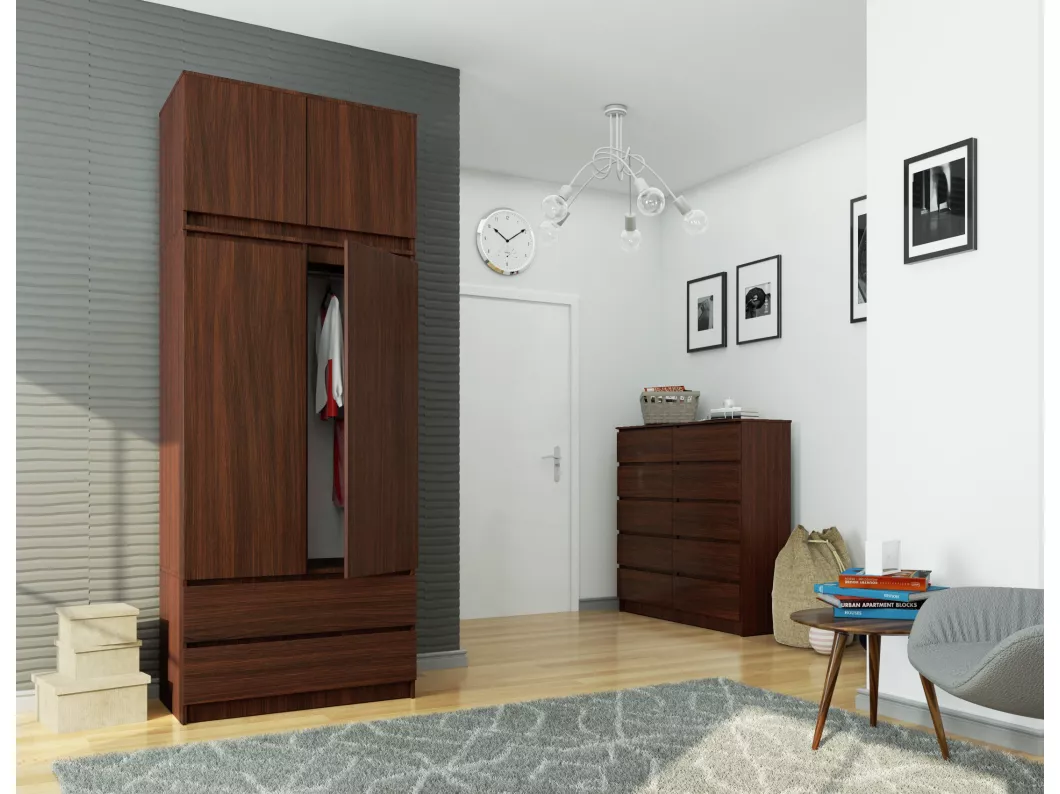 Kauf Unique Kleiderschrank AKORD S90 mit Aufsatz Wenge 90 cm 2 Türen 2 Schubladen 6 Ebenen B90 x H234 x T51 cm