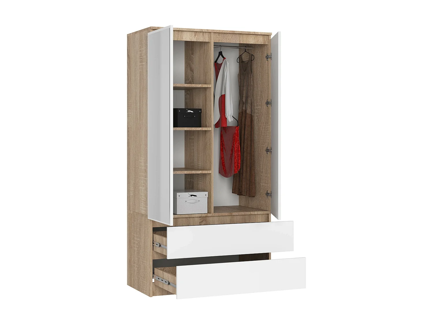 Kast S90 2D 2Laden Met Spiegel - Eiken Sonoma/Wit - Zelfmontage - 180x90x51 cm