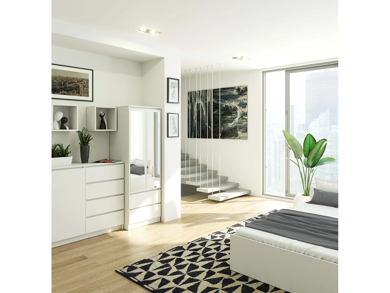 Szafa AKORD S60 Biała 60 cm z lustrem 2 drzwi 2 szuflady kolor Biały mat 1 półka 60x51x180 cm