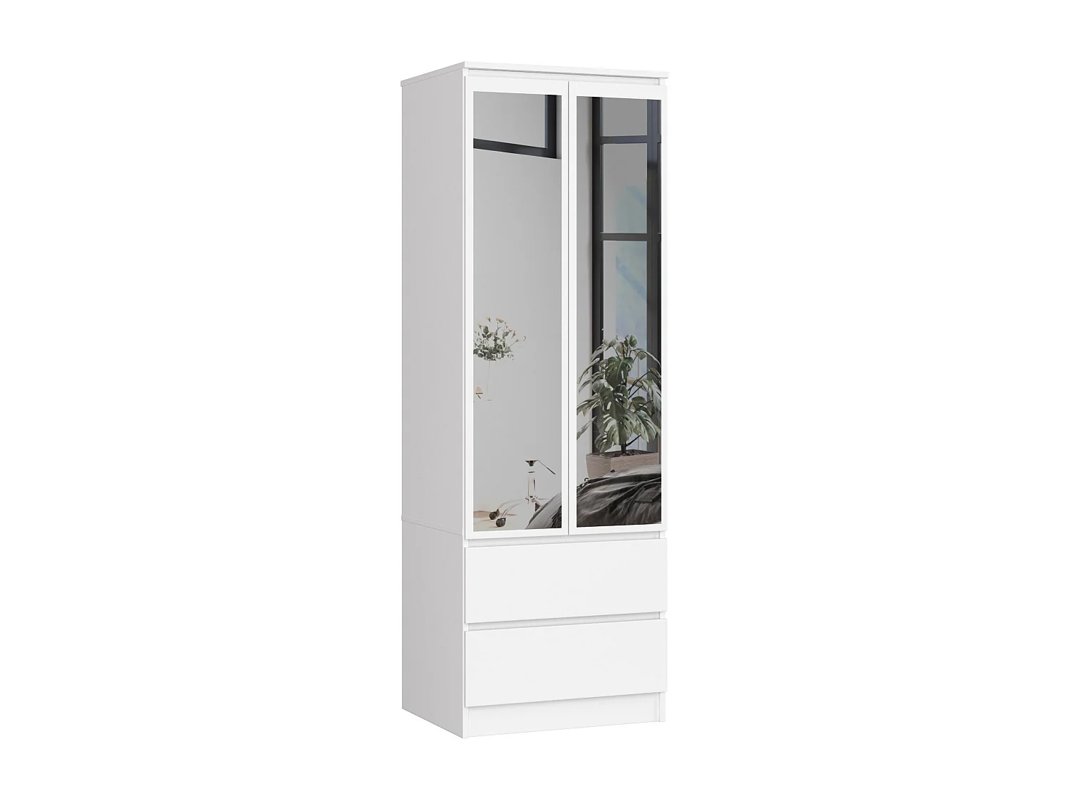 Armoire AKORD S60 avec miroir Blanche 60 cm 2 portes 2 tiroirs façade Blanche 1 étagère 60x51x180 cm