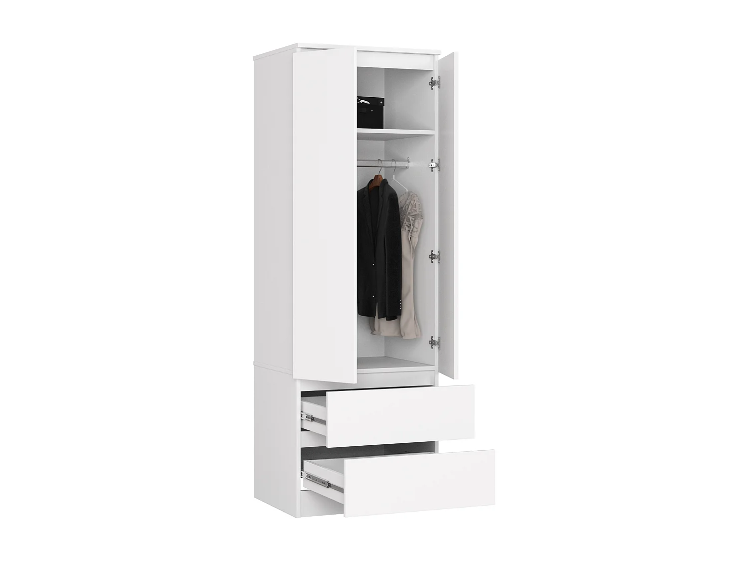 Armoire AKORD S60 Blanche 60 cm 2 portes 2 tiroirs façade Blanche 1 étagère 60x51x180 cm