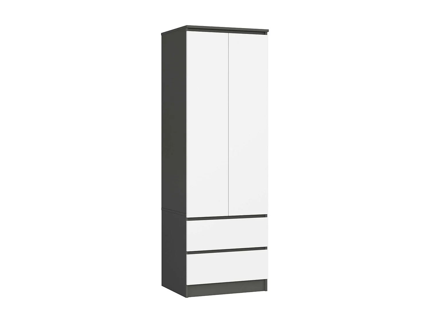 Armoire AKORD S60 Gris Graphite 60 cm 2 portes 2 tiroirs façade Blanche 1 étagère 60x51x180 cm