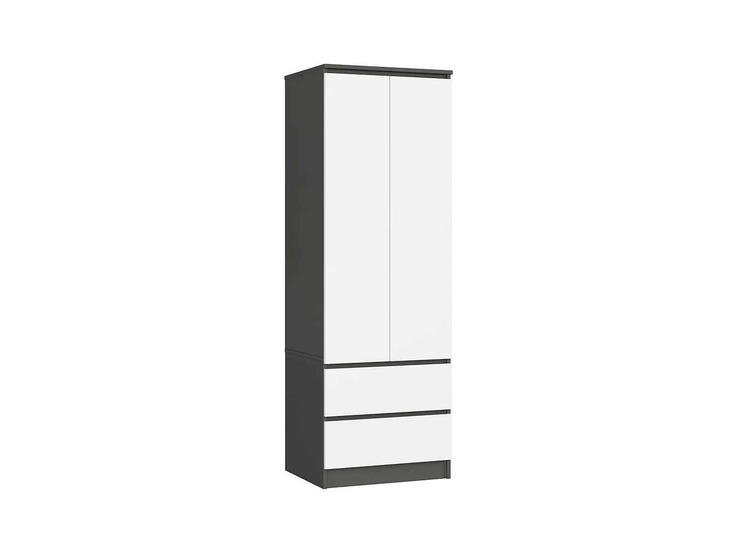 Armoire AKORD S60 Gris Graphite 60 cm 2 portes 2 tiroirs façade Blanche 1 étagère 60x51x180 cm