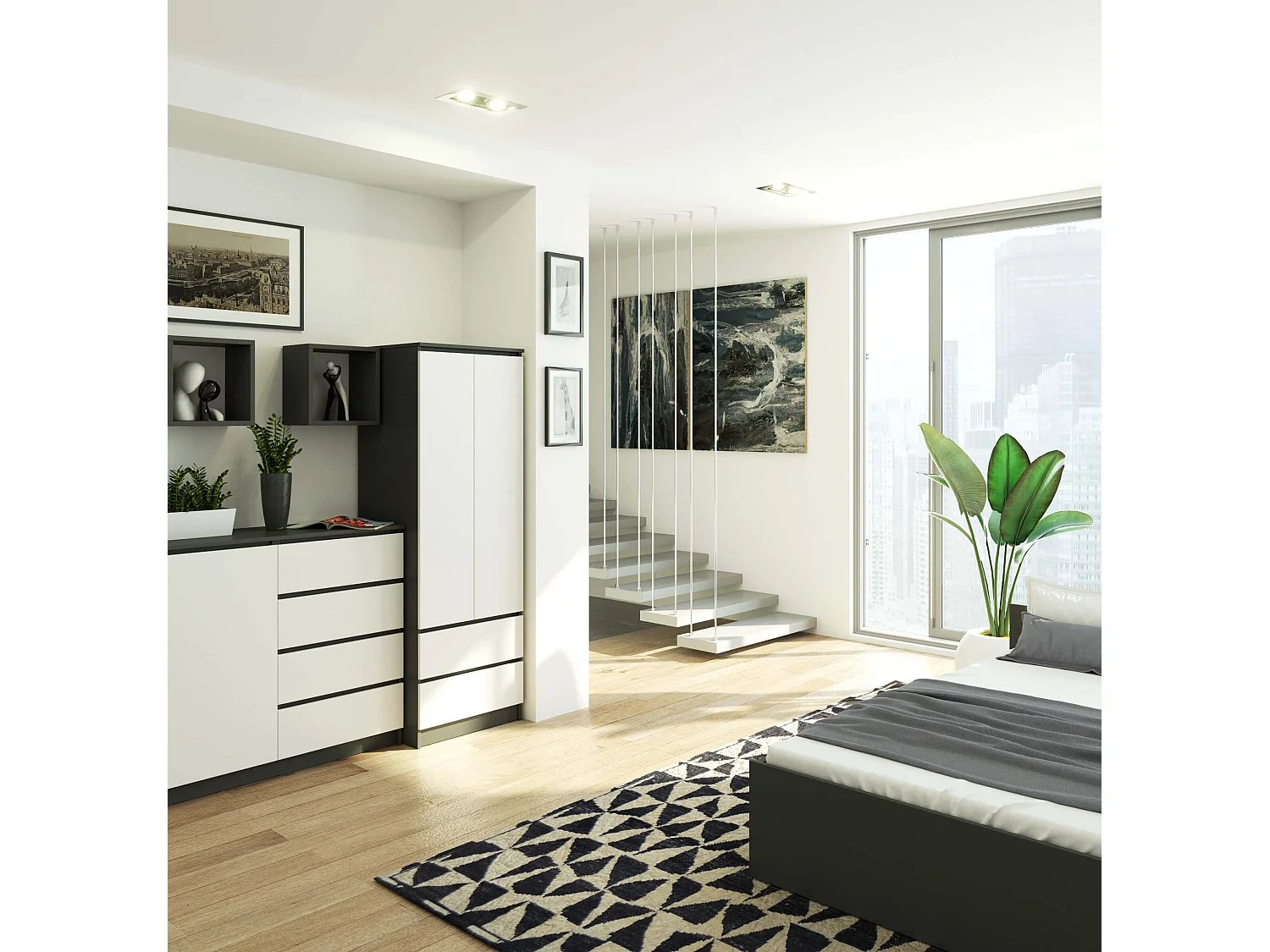 Szafa AKORD S60 Grafit Szary 60 cm 2 drzwi 2 szuflady kolor Biały mat 1 półka 60x51x180 cm