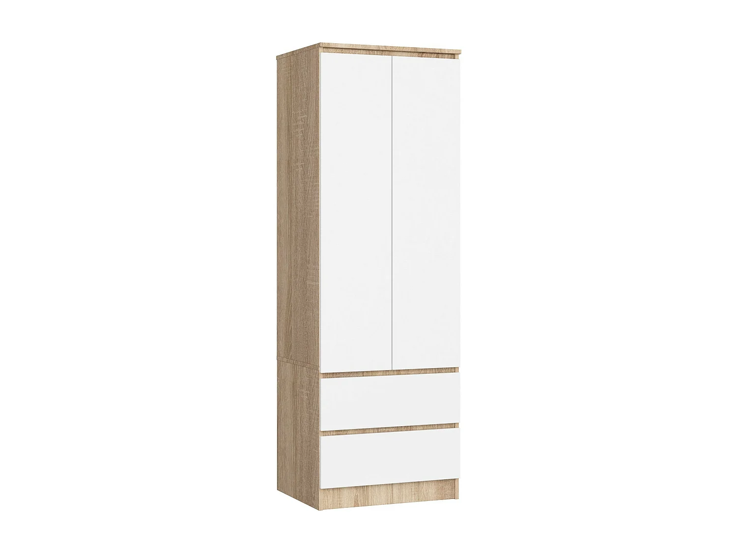 Kleiderschrank AKORD S60 Sonoma-Eiche 60 cm 2 Türen 2 Schubladen Regal Front Weiß B60 x H180 x T51 cm