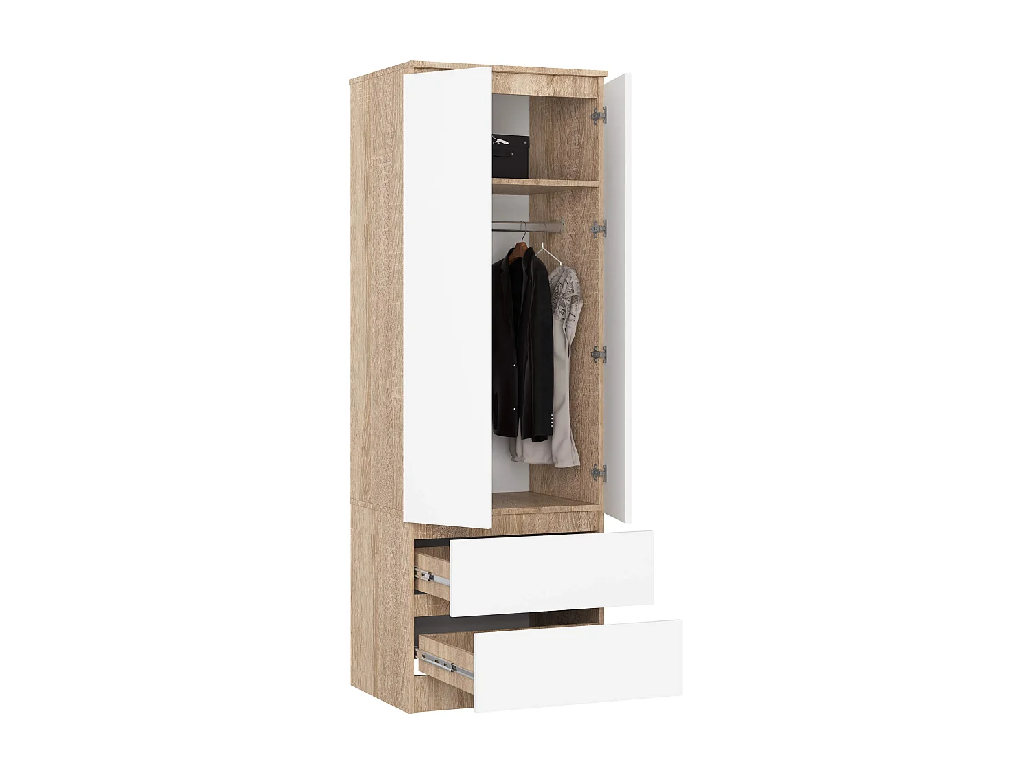 Armoire AKORD S60 Chêne Sonoma 60 cm 2 portes 2 tiroirs façade Blanche 1 étagère 60x51x180 cm