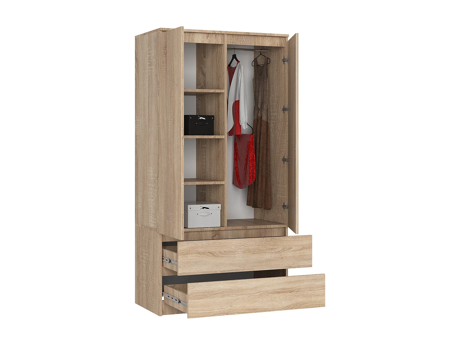 Sonoma Eiken 2-Deurs Kast S90 met 2 Laden en 4 Planken - Zelfmontage Meubel